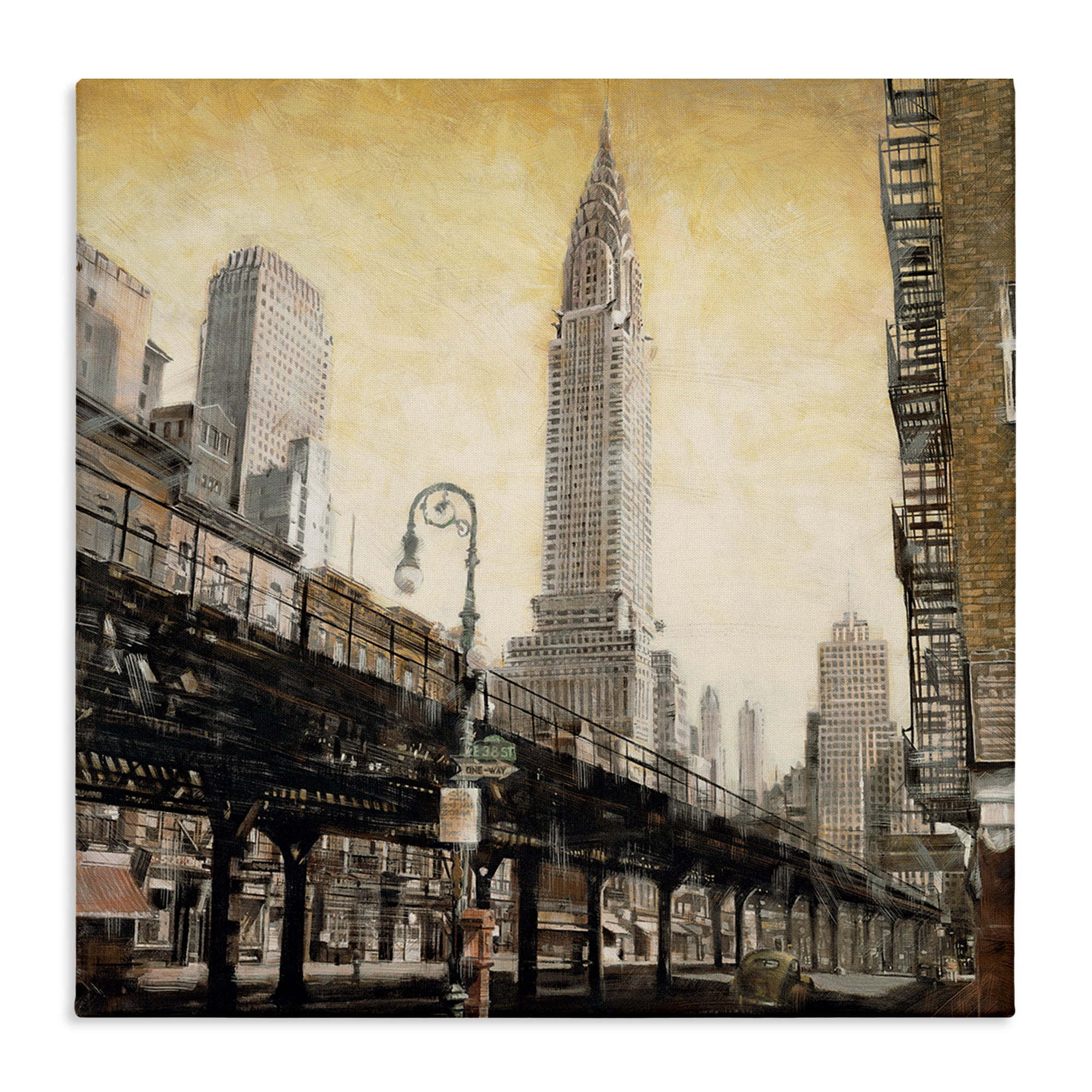 Stupell Industries Looming City Towers Scenic & Cityscapes Painting Wrapped Canvas Art Print Wall Art, 30 x 30