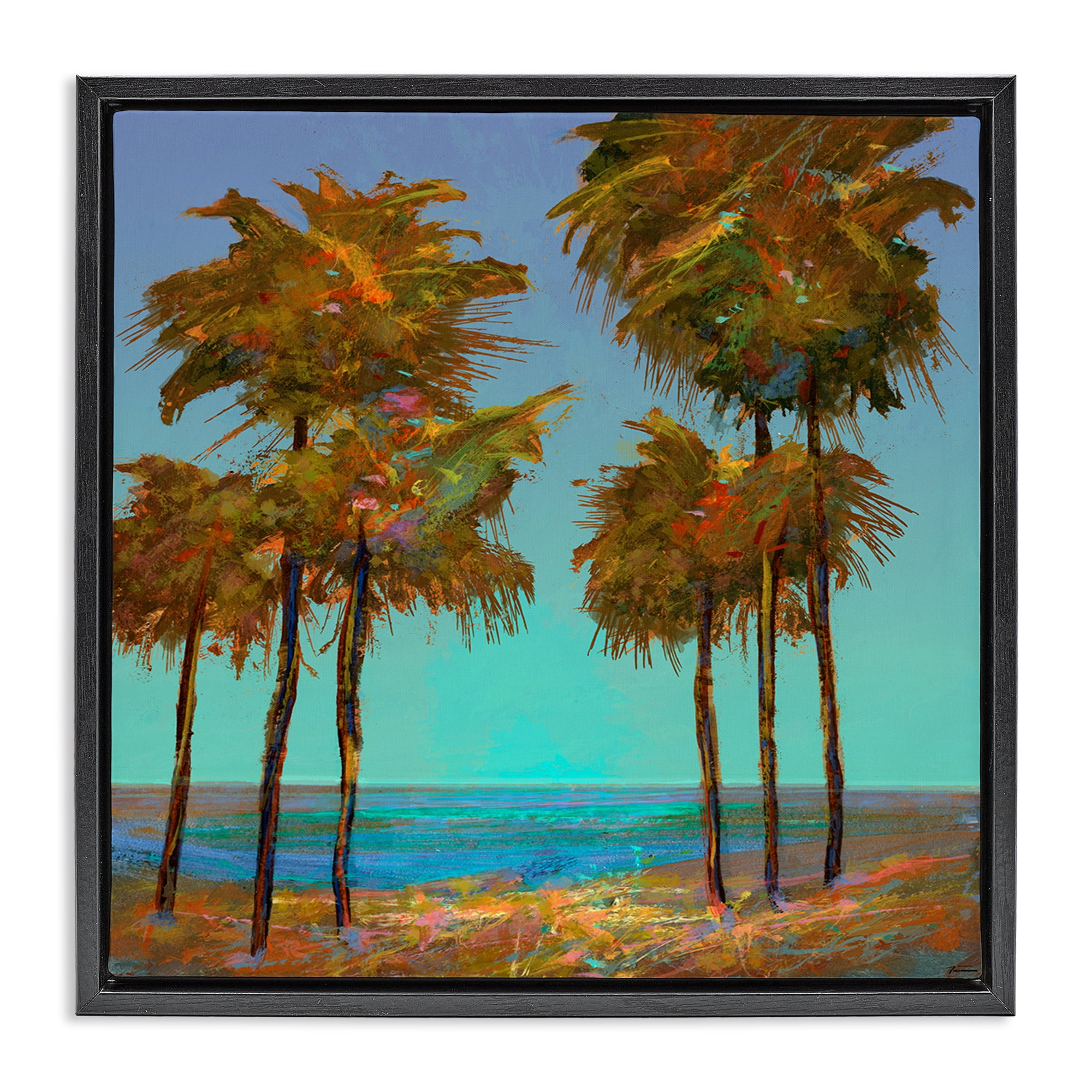 Stupell Industries Looming Green Palms Landscape Painting Black Floater Framed Canvas Art Print Wall Art, 25 x 25