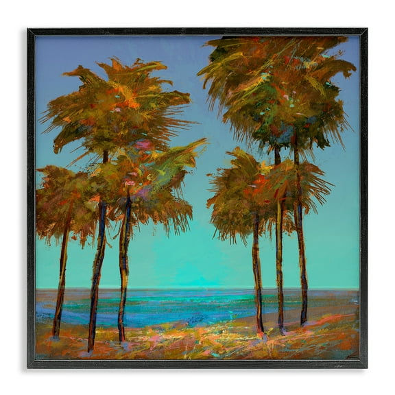 Stupell Industries Looming Green Palms Landscape Painting Black Framed Art Print Wall Art, 12 x 12