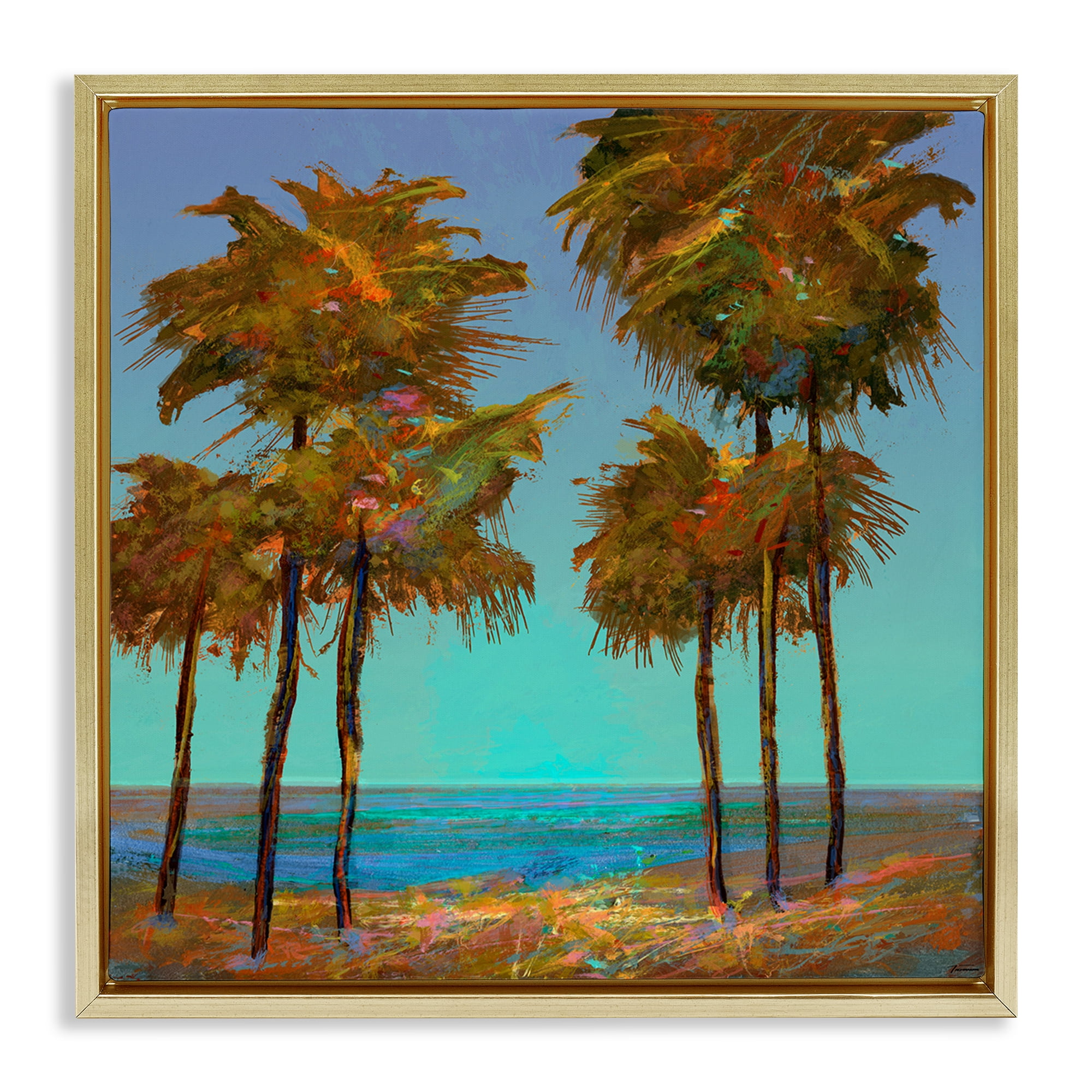 Stupell Industries Looming Green Palms Landscape Painting Gold Floater Framed Canvas Art Print Wall Art, 18 x 18