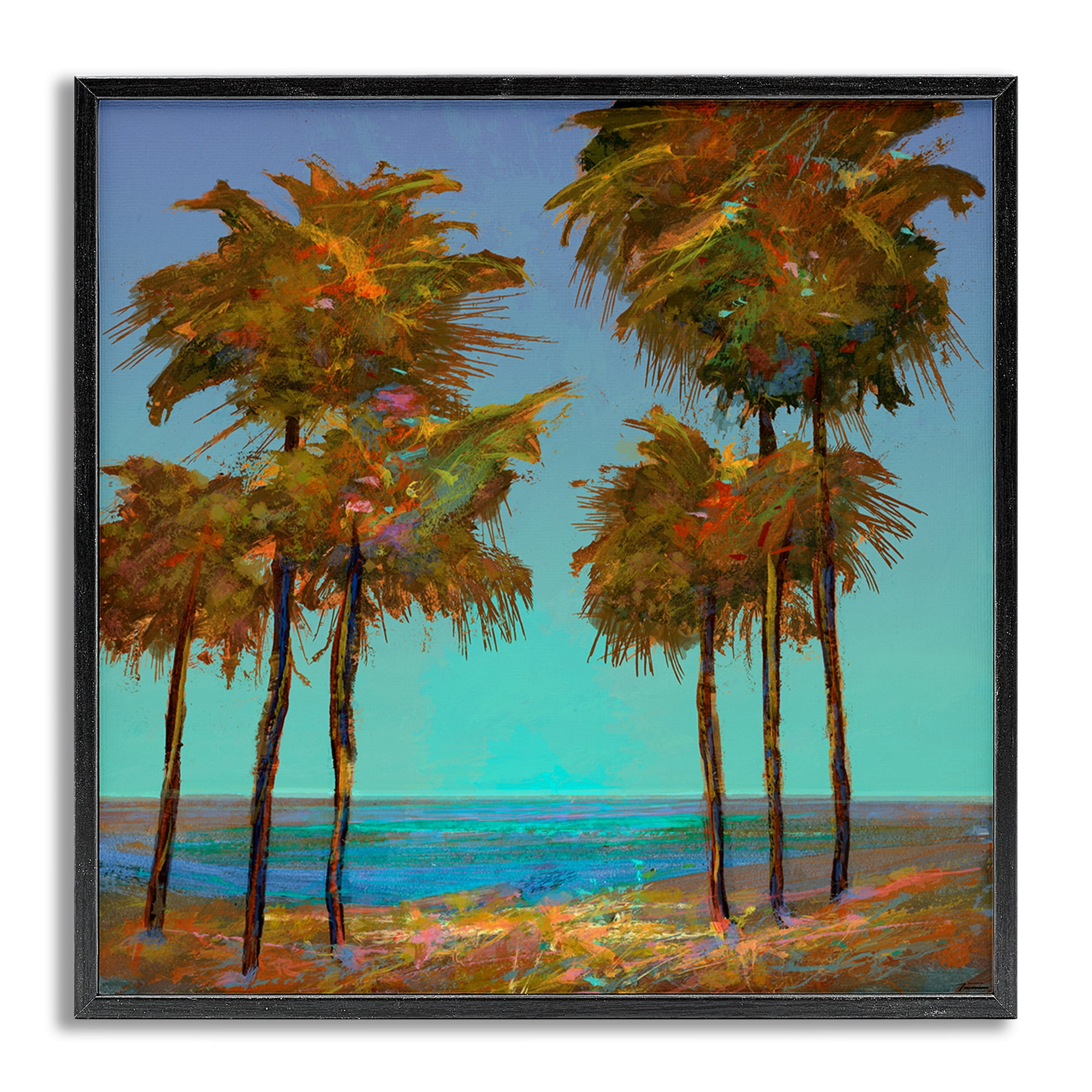 Stupell Industries Looming Green Palms Landscape Painting Gray Framed Art Print Wall Art, 12 x 12