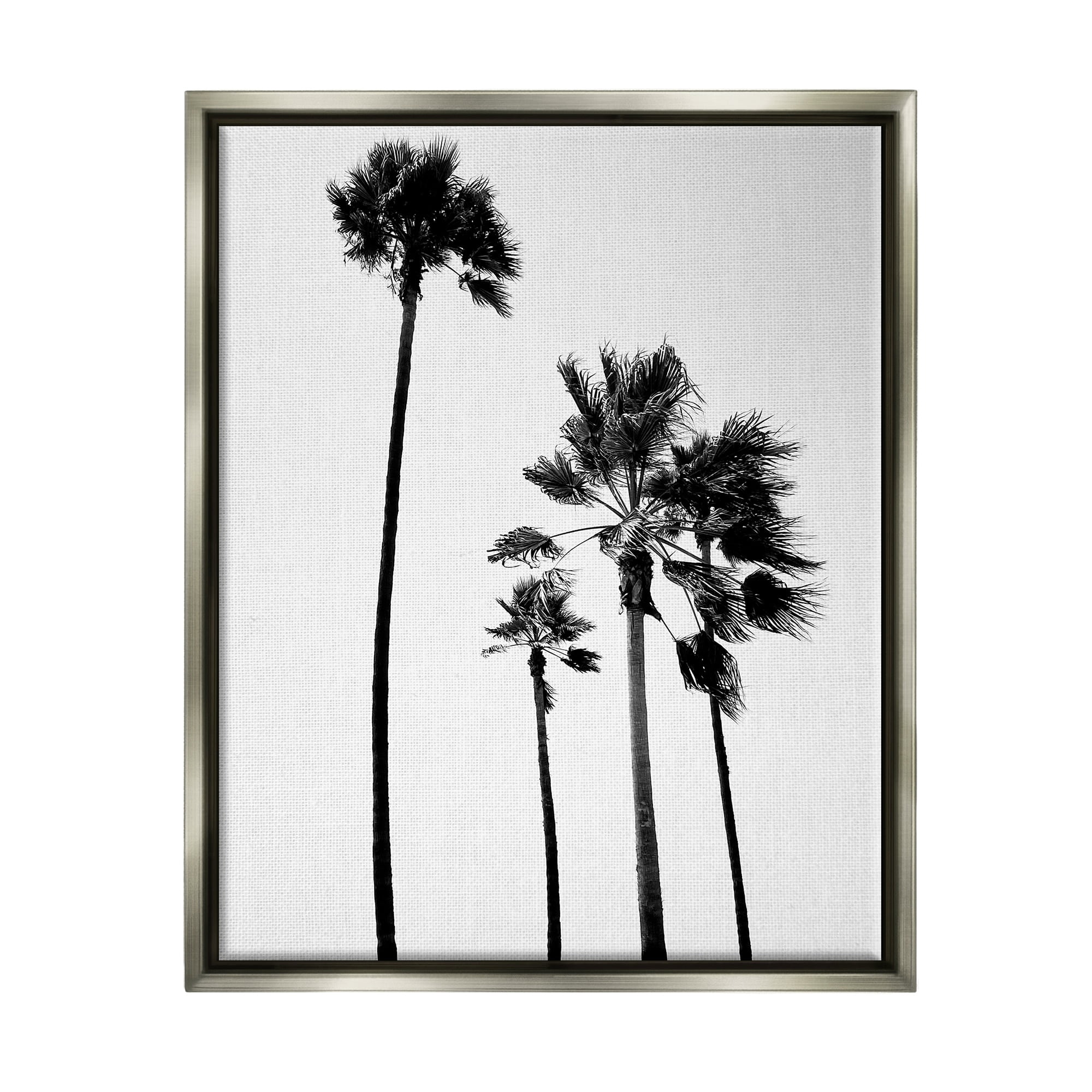 Stupell Industries Looming Palm Trees Clear Summer Sky Photography Photograph Luster Gray Floating Framed Canvas Print Wall Art, Design by Amelia Myers