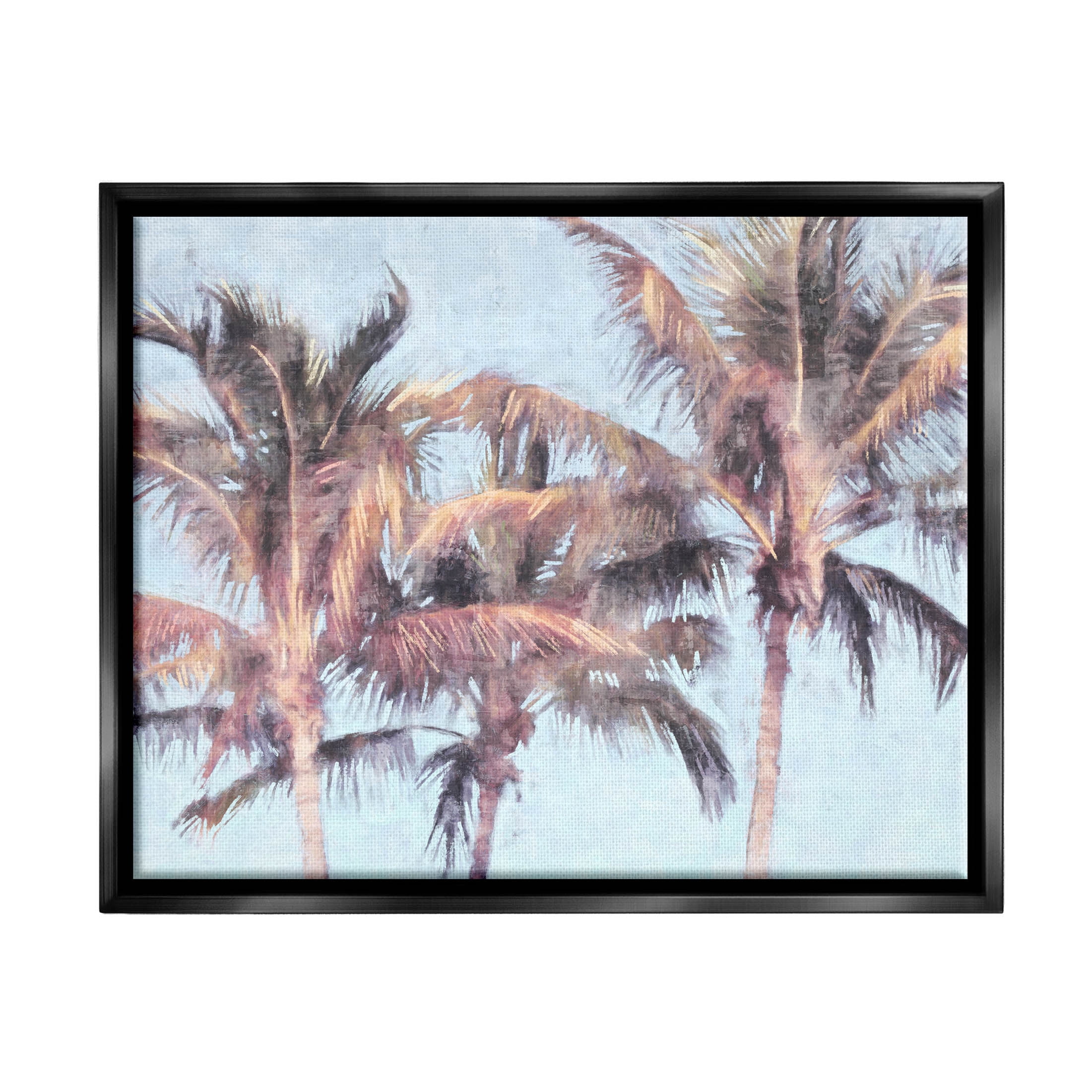 Stupell Industries Looming Palm Trees Tropical Sky Graphic Art Jet Black Floating Framed Canvas Print Wall Art, Design by Nina Blue
