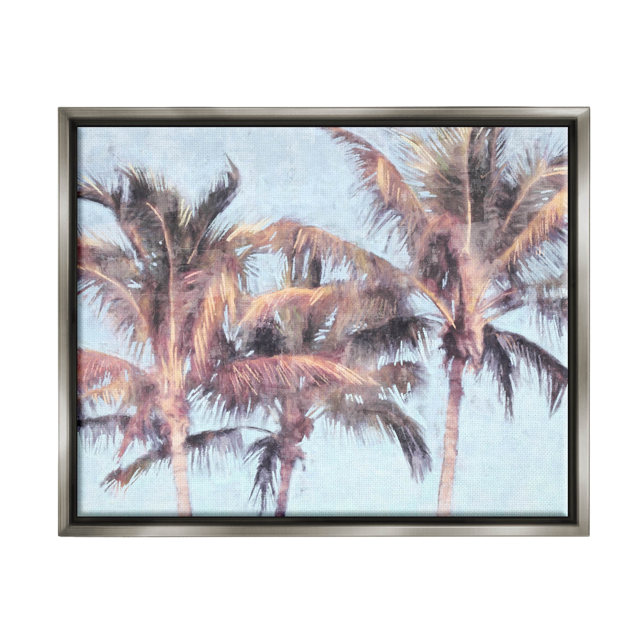 Stupell Industries Looming Palm Trees Tropical Sky Graphic Art Luster Gray Floating Framed Canvas Print Wall Art, Design by Nina Blue