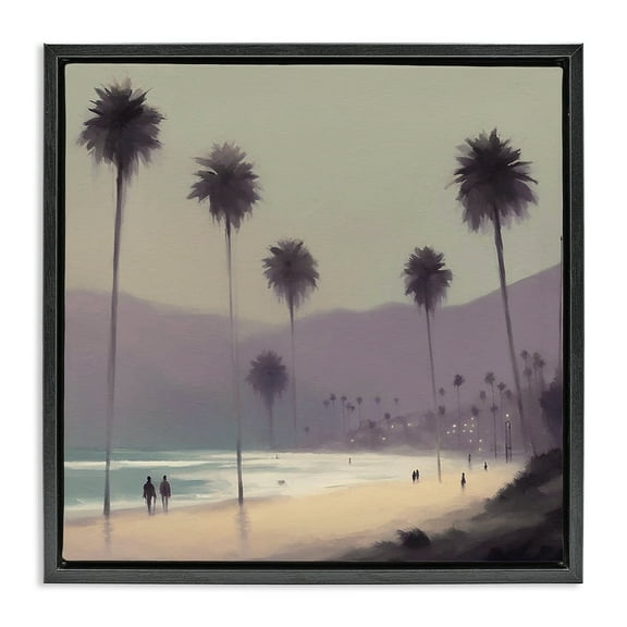 Stupell Industries Looming Palms Beach Landscape & Nature Painting Black Floater Framed Canvas Art Print Wall Art, 18 x 18