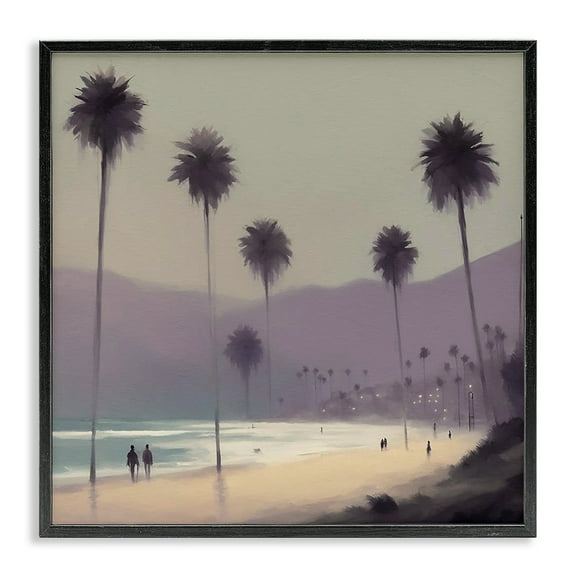 Stupell Industries Looming Palms Beach Landscape & Nature Painting Black Framed Art Print Wall Art, 12 x 12