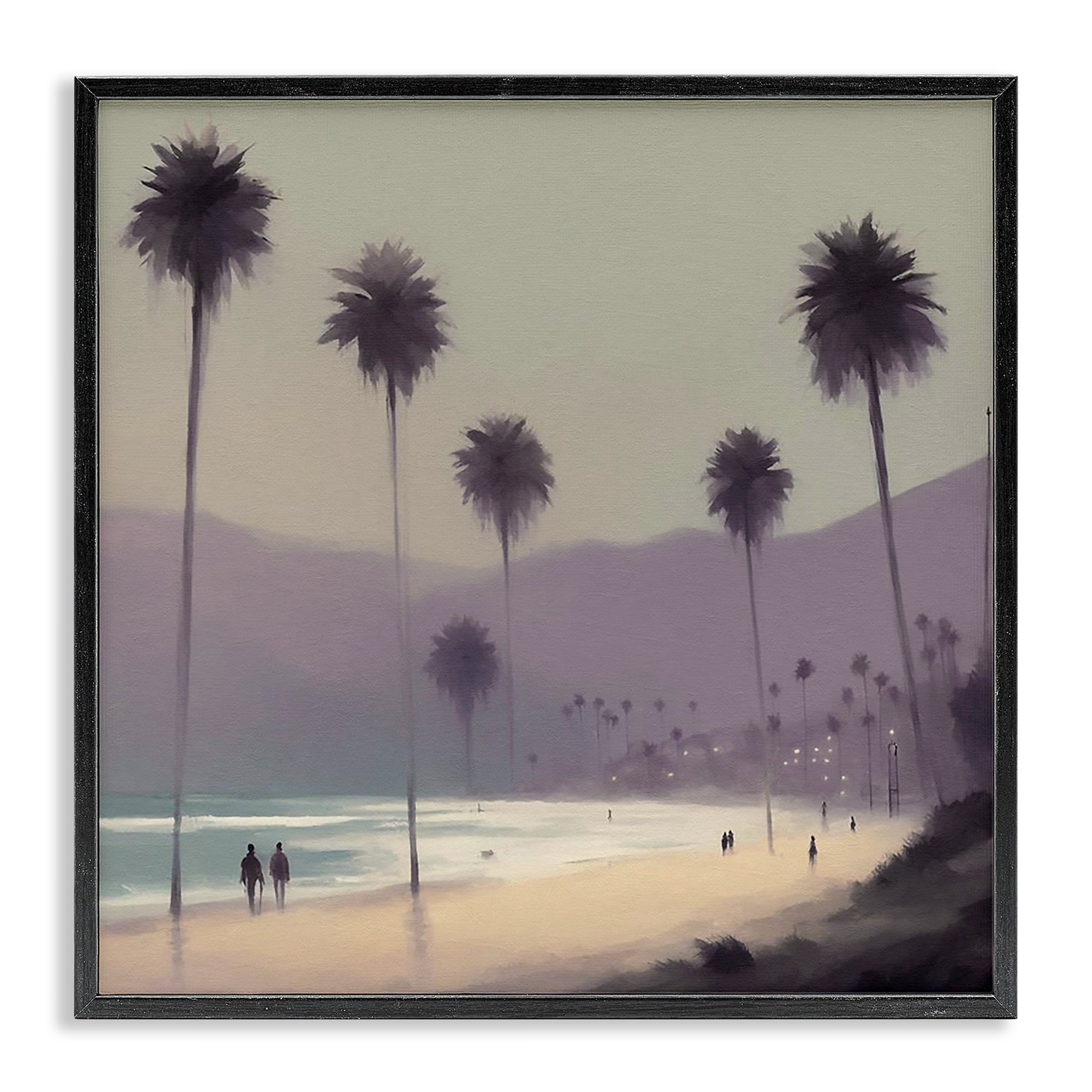 Stupell Industries Looming Palms Beach Landscape & Nature Painting Black Framed Art Print Wall Art, 24 x 24