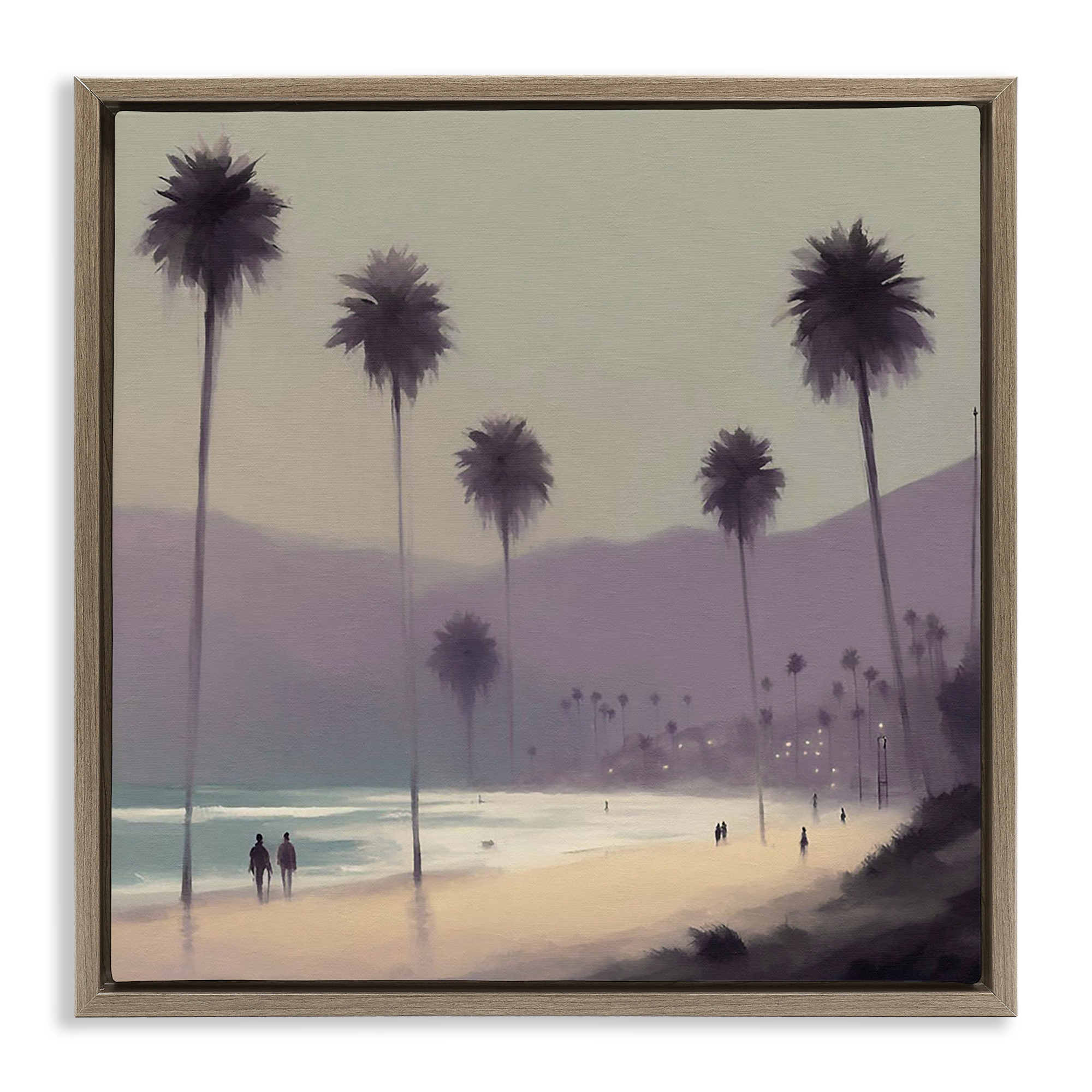 Stupell Industries Looming Palms Beach Landscape & Nature Painting Brown Floater Framed Canvas Art Print Wall Art, 25 x 25
