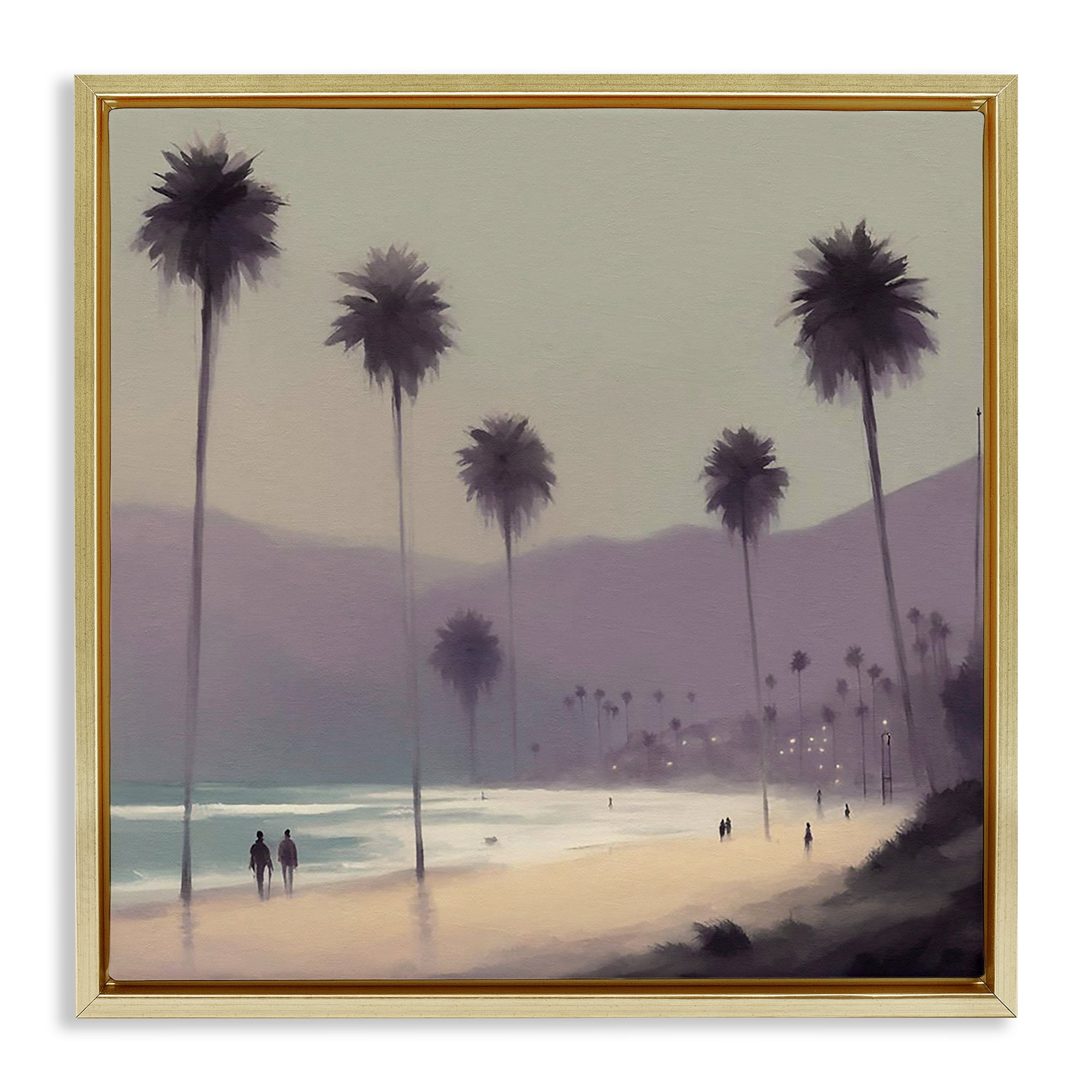 Stupell Industries Looming Palms Beach Landscape & Nature Painting Gold Floater Framed Canvas Art Print Wall Art, 18 x 18