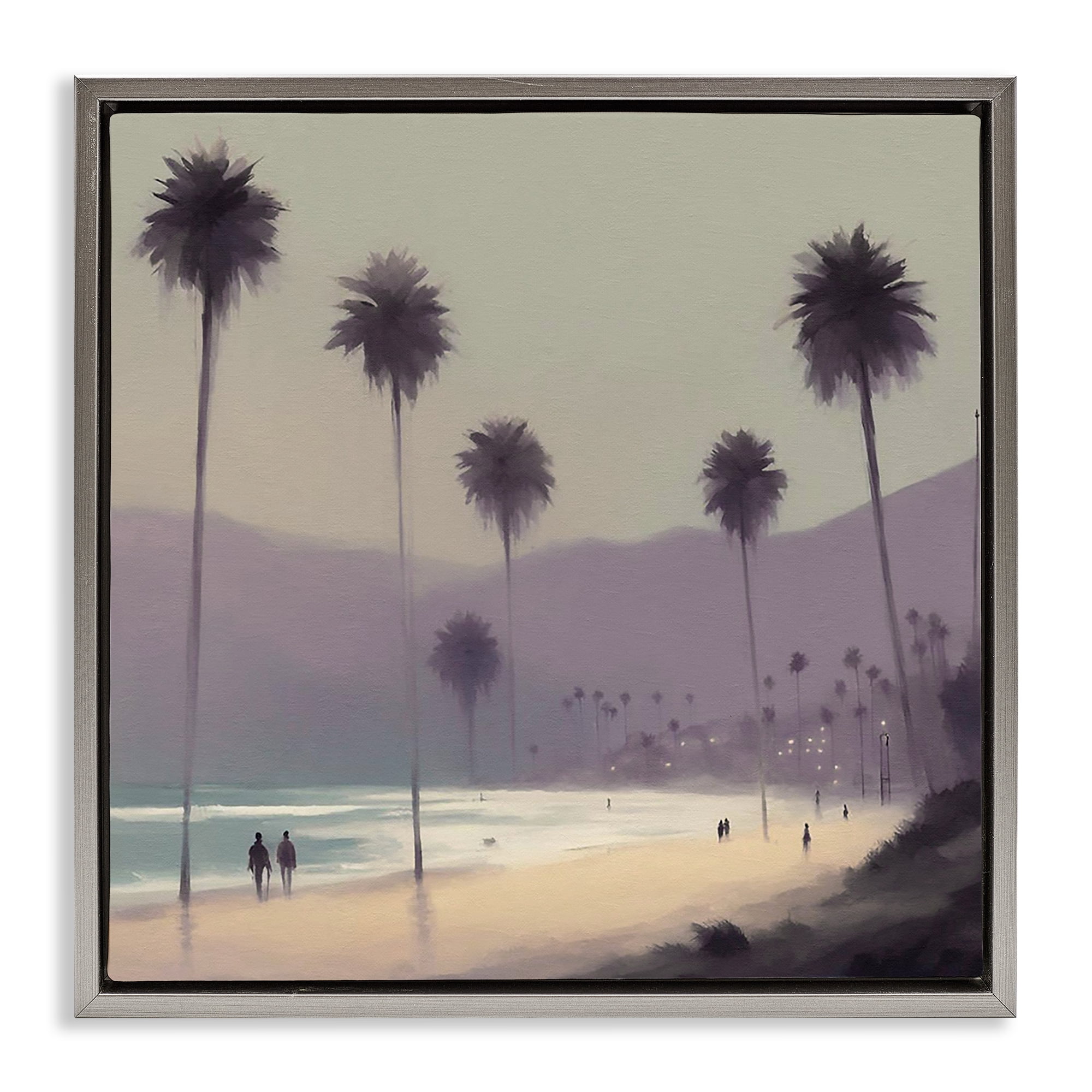 Stupell Industries Looming Palms Beach Landscape & Nature Painting Gray Floater Framed Canvas Art Print Wall Art, 18 x 18