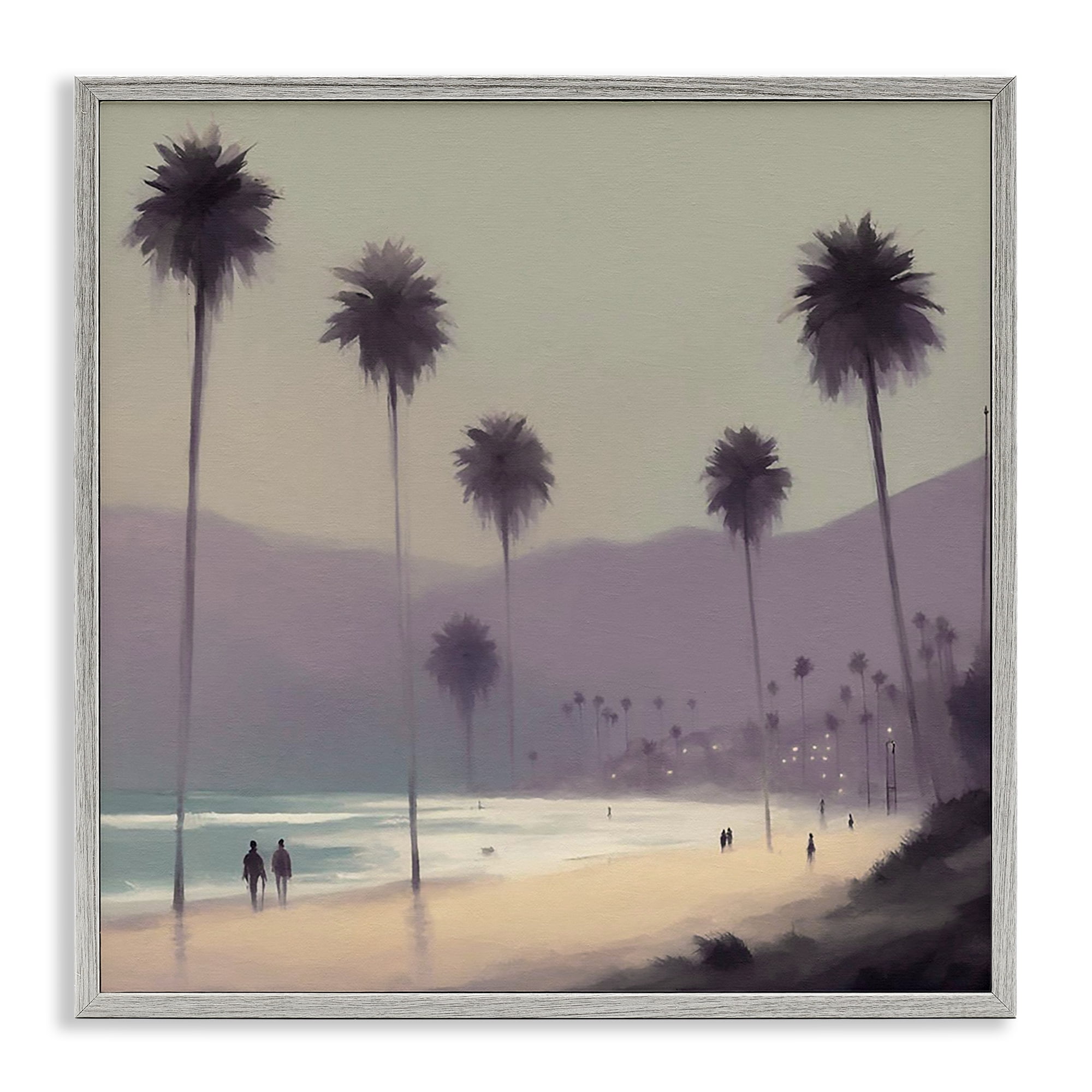Stupell Industries Looming Palms Beach Landscape & Nature Painting Gray Framed Art Print Wall Art, 24 x 24