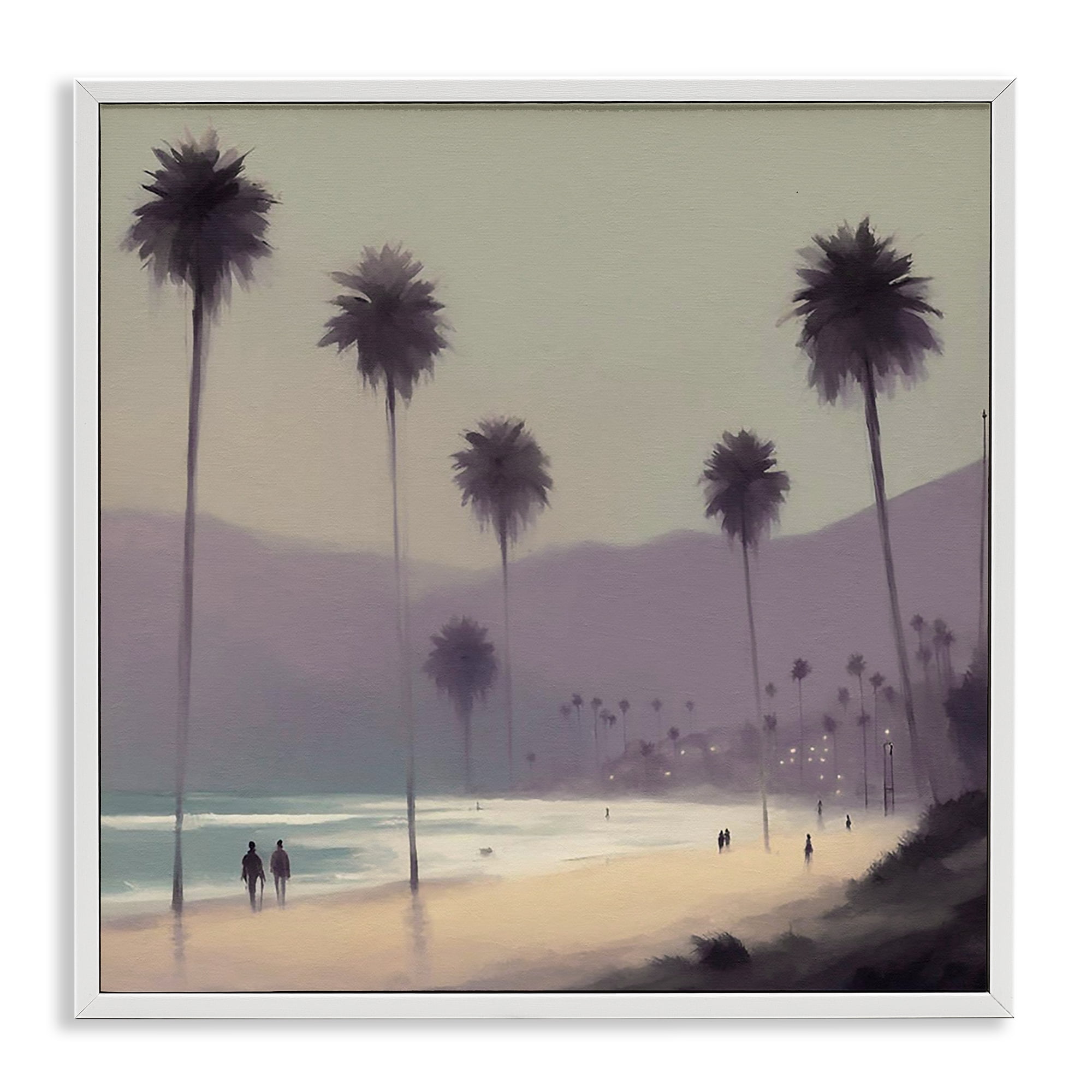 Stupell Industries Looming Palms Beach Landscape & Nature Painting White Framed Art Print Wall Art, 24 x 24