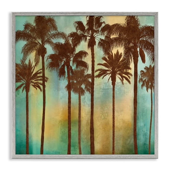 Stupell Industries Looming Palms on Gradient Landscape & Nature Painting Gray Framed Art Print Wall Art, 24 x 24