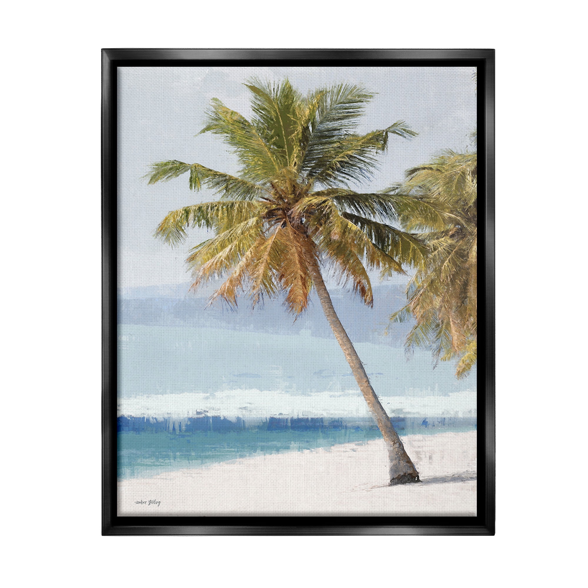 Stupell Industries Looming Palms on Shore Landscape Painting Black Floater Framed Canvas Art Print Wall Art, 25 x 31