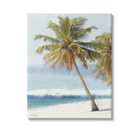Stupell Industries Looming Palms on Shore Landscape Painting Gallery Wrapped Canvas Art Print Wall Art, 16 x 20