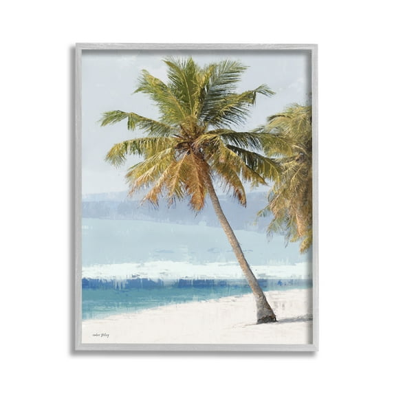 Stupell Industries Looming Palms on Shore Landscape Painting Gray Framed Art Print Wall Art, 11 x 14