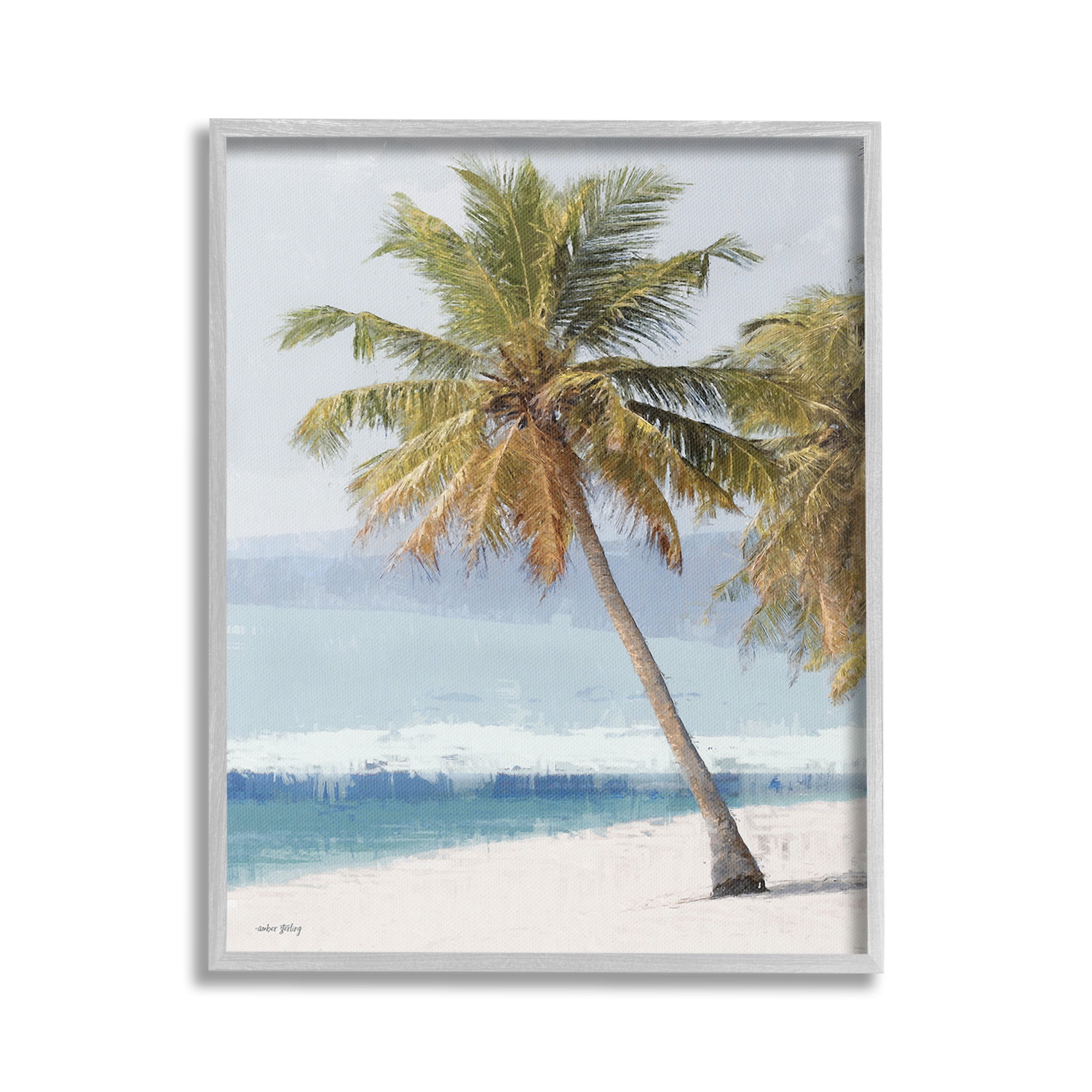 Stupell Industries Looming Palms on Shore Landscape Painting Gray Framed Art Print Wall Art, 24 x 30