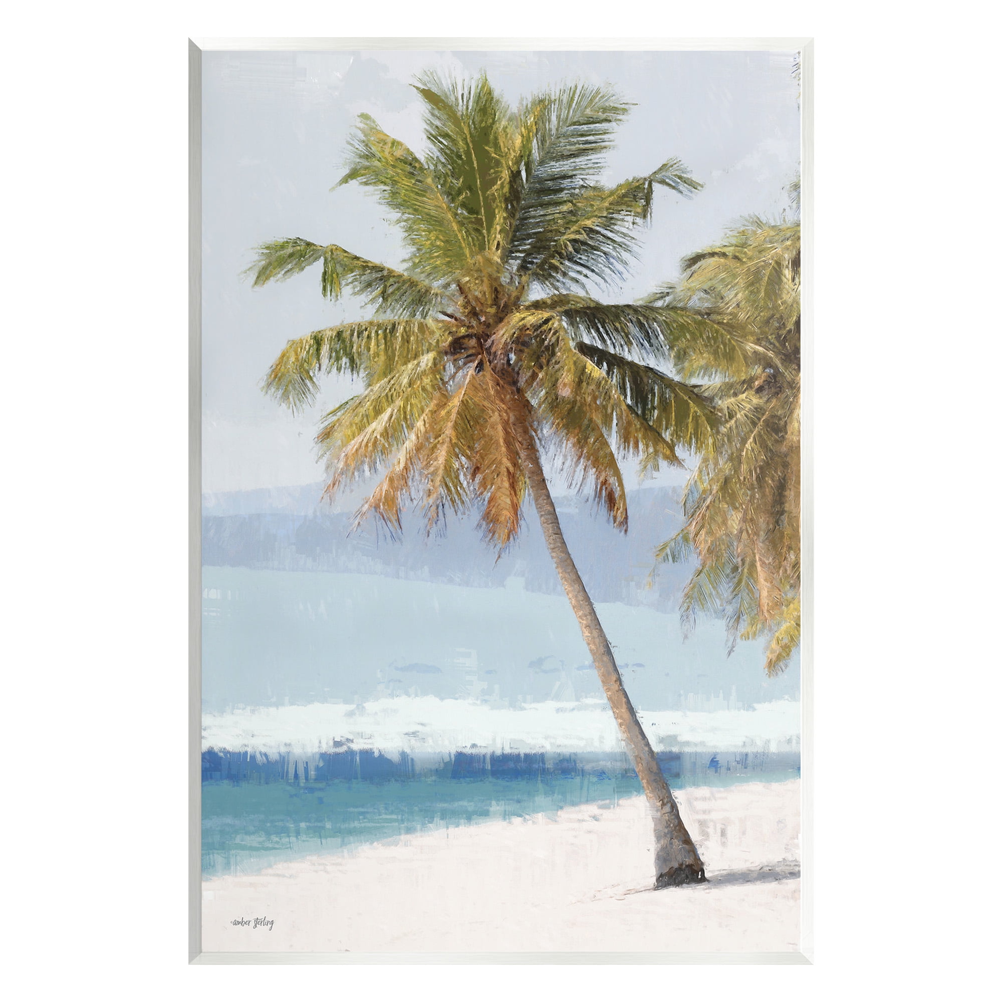 Stupell Industries Looming Palms on Shore Landscape Painting Unframed Art Print Wall Art, 13 x 19