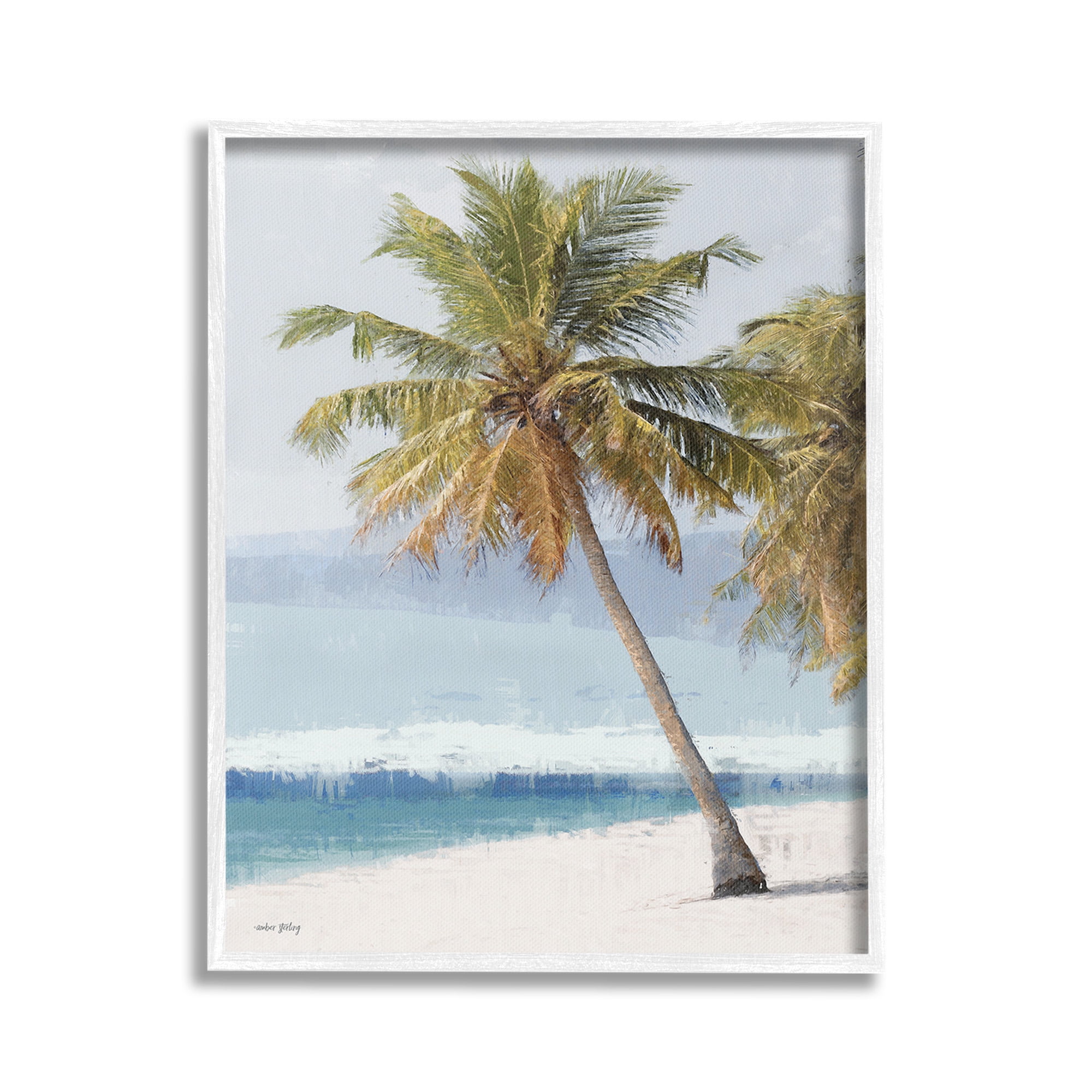 Stupell Industries Looming Palms on Shore Landscape Painting White Framed Art Print Wall Art, 16 x 20