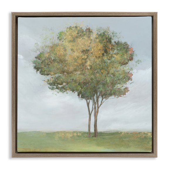 Stupell Industries Looming Spring Tree Bloom Brown Framed Floater Canvas Wall Art design by Ian C., 18 x 18