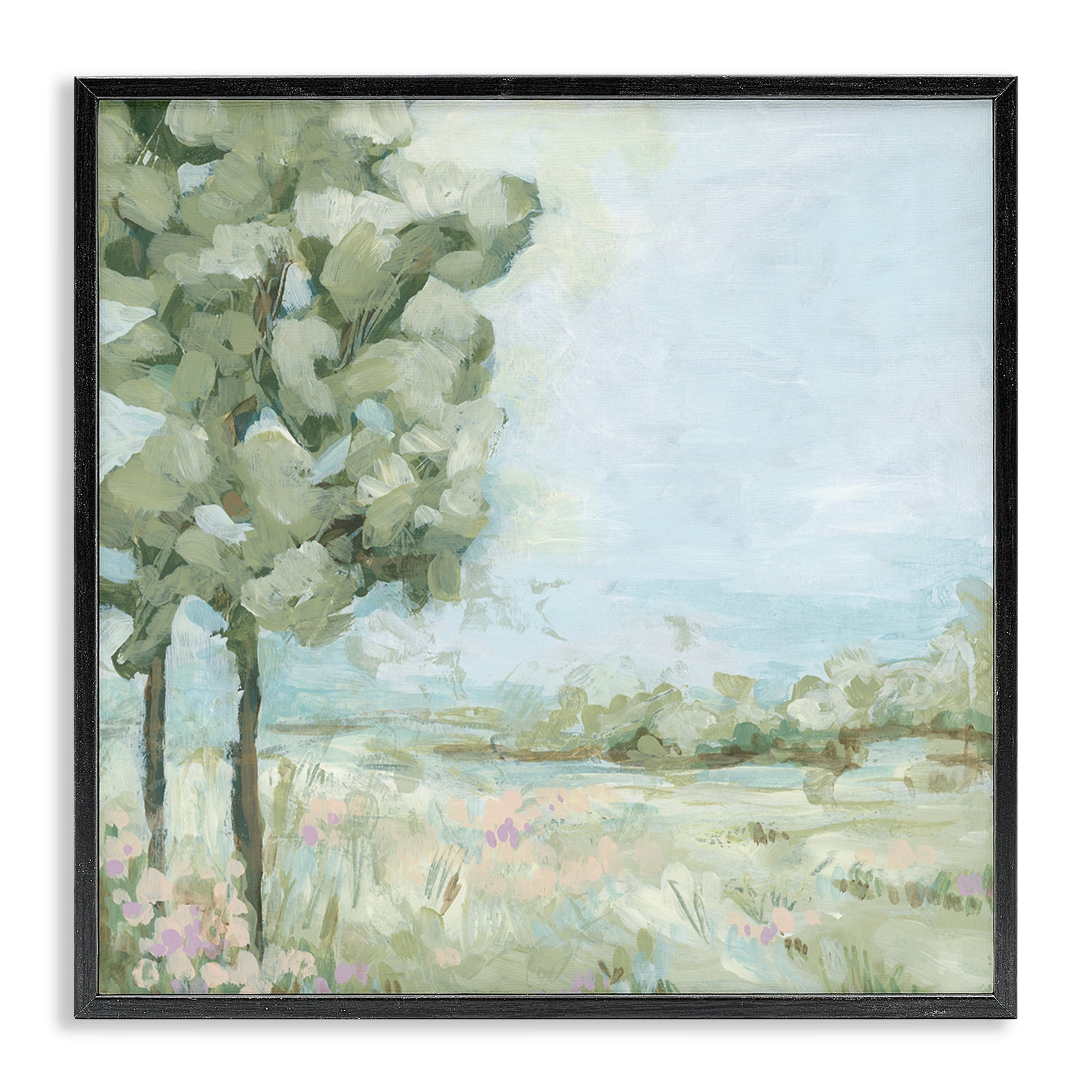Stupell Industries Looming Tree by Field Landscape & Nature Painting Black Framed Art Print Wall Art, 24 x 24