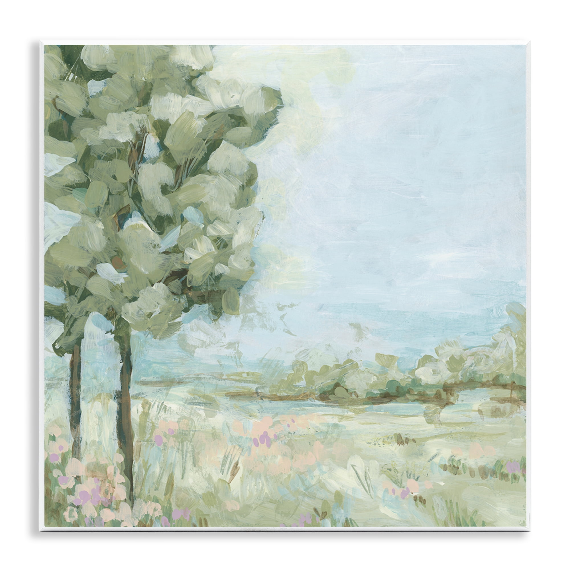 Stupell Industries Looming Tree by Field Landscape & Nature Painting Unframed Art Print Wall Art, 12 x 12