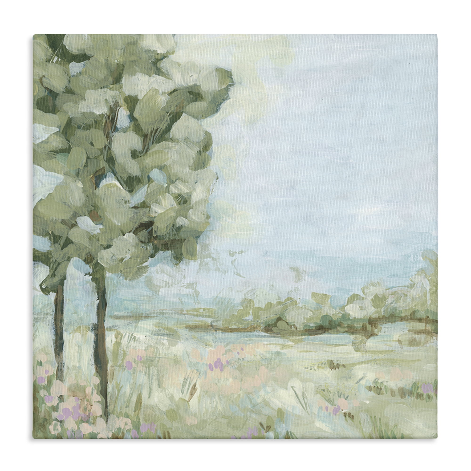 Stupell Industries Looming Tree by Field Landscape & Nature Painting Wrapped Canvas Art Print Wall Art, 24 x 24