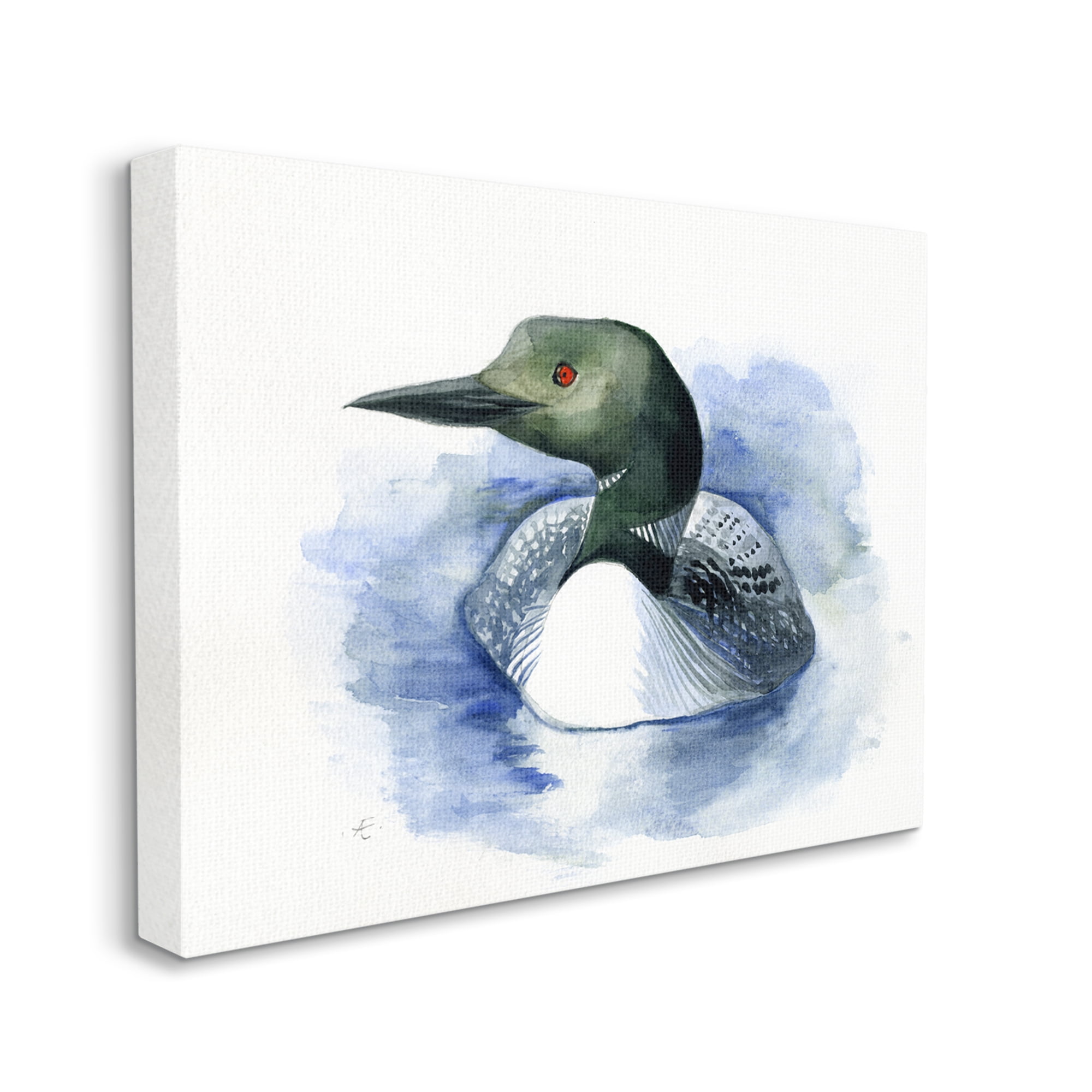 Stupell Industries Loon in Blue Lake Minimal Canadian Water Bird Animals & Insects Painting Gallery Wrapped Canvas Print Wall Art, 36 x 48