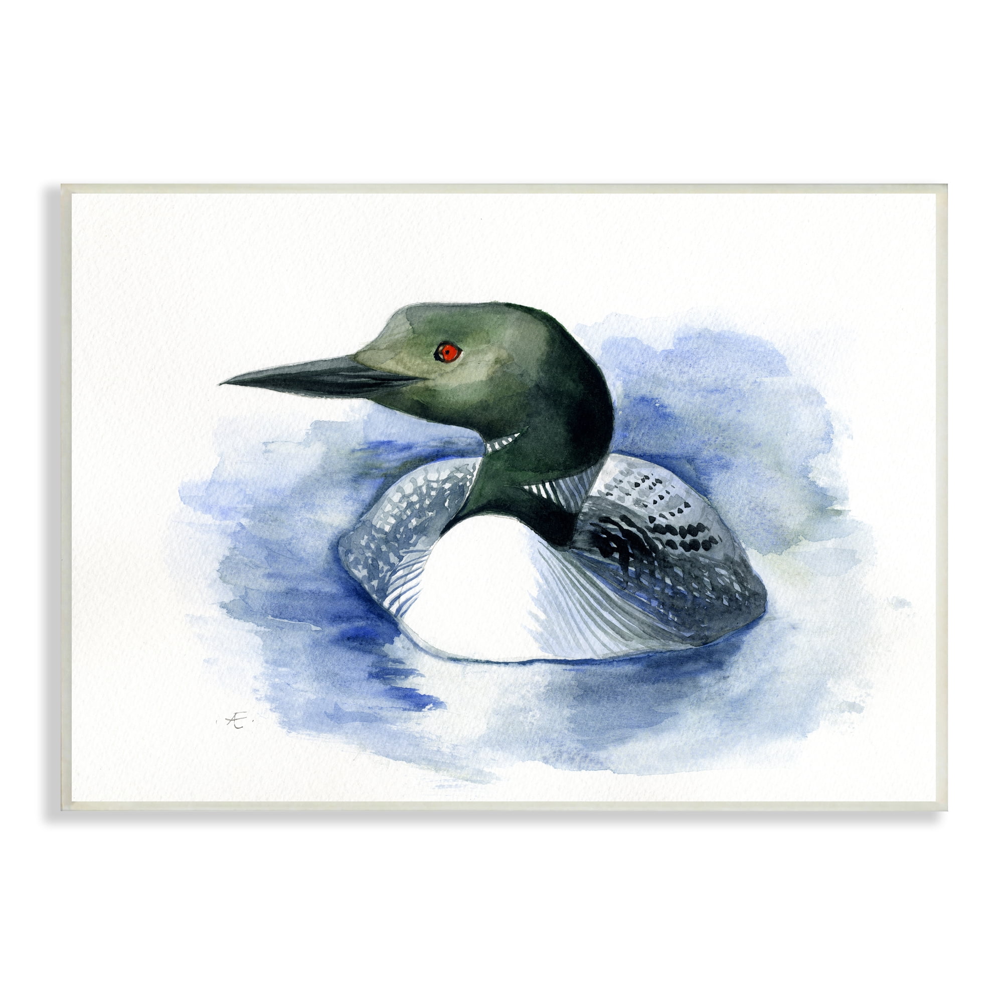 Stupell Industries Loon in Blue Lake Minimal Canadian Water Bird Animals & Insects Painting Unframed Art Print Wall Art, 13 x 19