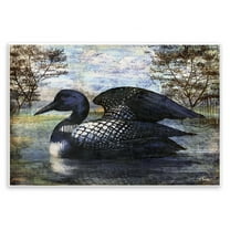 Stupell Industries Loon in Rustic Pond Animals Painting Unframed Art Print Wall Art, 15 x 10