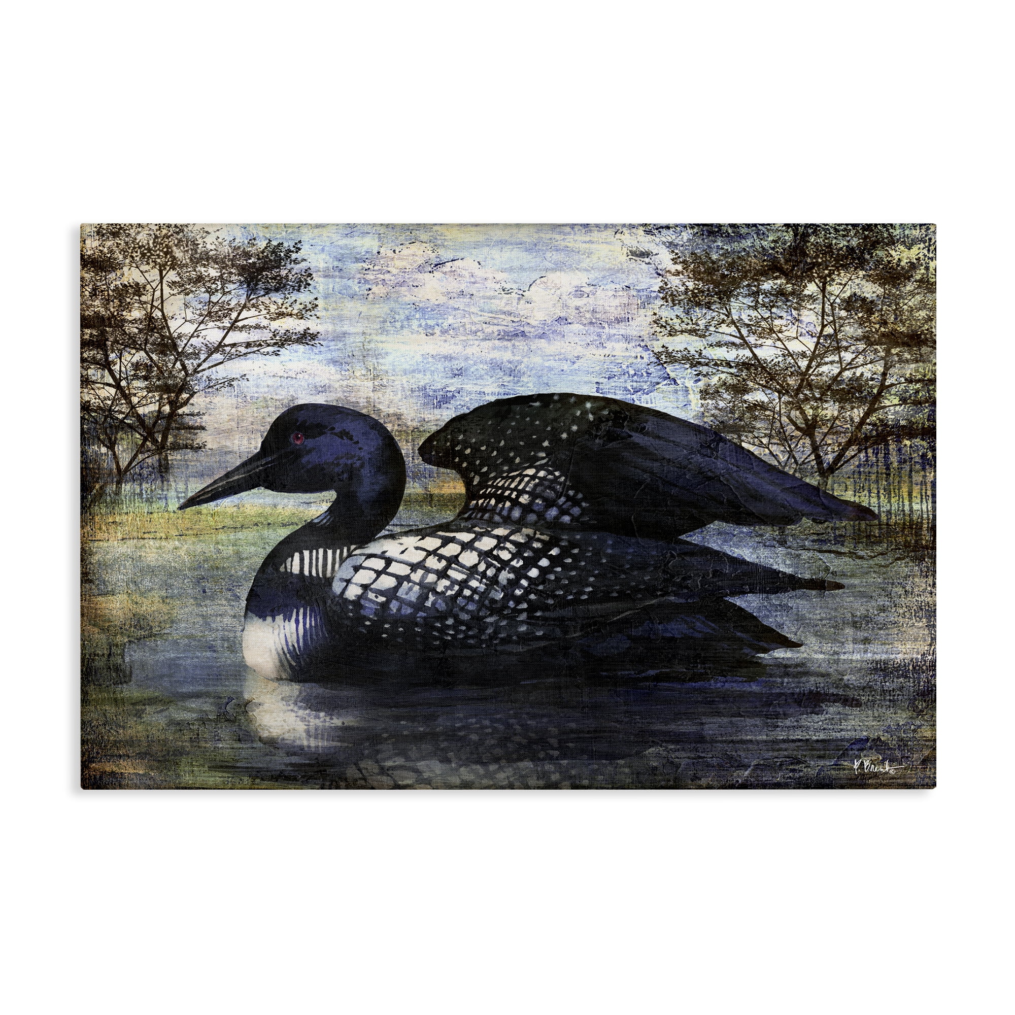 Stupell Industries Loon in Rustic Pond Animals Painting Wrapped Canvas Art Print Wall Art, 30 x 20