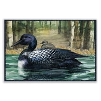 Stupell Industries Loon with Baby on Lake Animals Painting Unframed Art Print Wall Art, 15 x 10