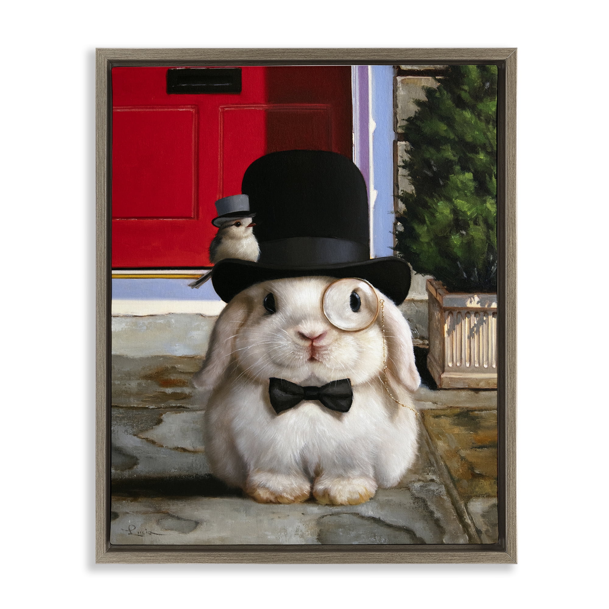 Stupell Industries Lord Bunbury Rabbit Brown Framed Floater Canvas Wall Art, design by Lucia Heffernan