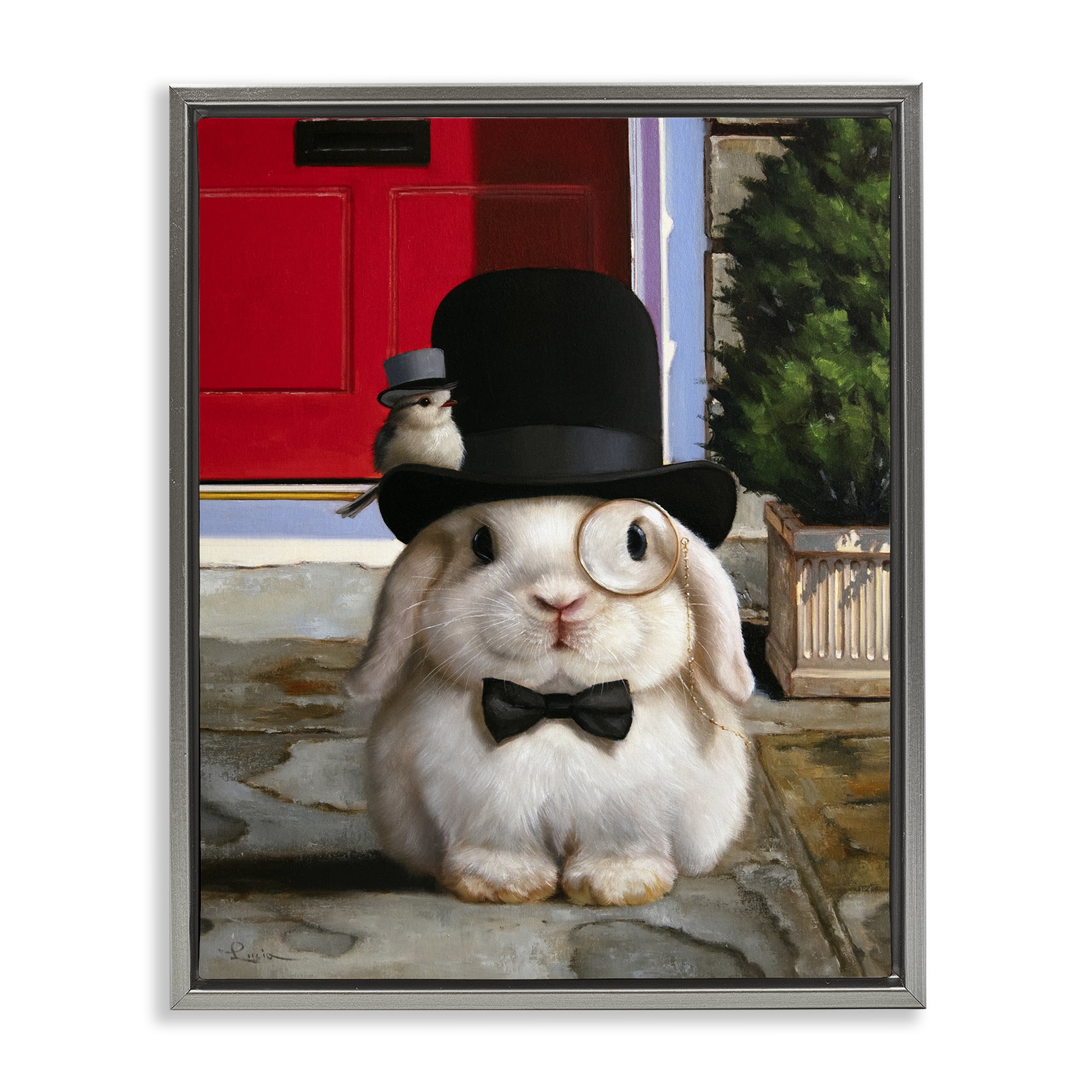 Stupell Industries Lord Bunbury Rabbit Gray Framed Floater Canvas Wall Art, design by Lucia Heffernan