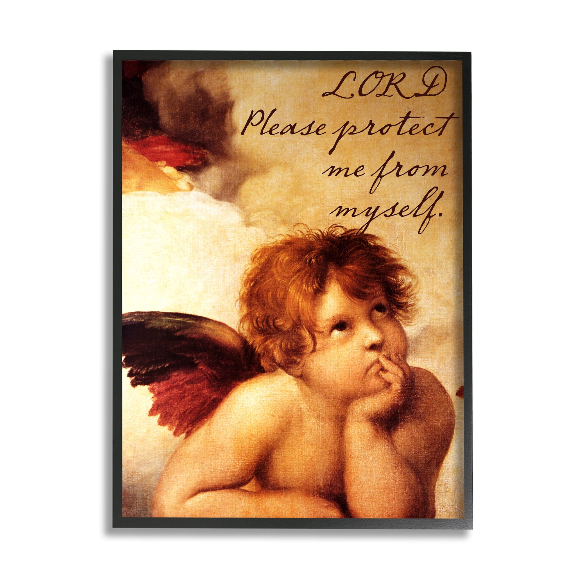 Stupell Industries Lord Protect Me Quote Traditional Angel Design Graphic Art Black Framed Art Print Wall Art, 11x14, by Mindy Sommers