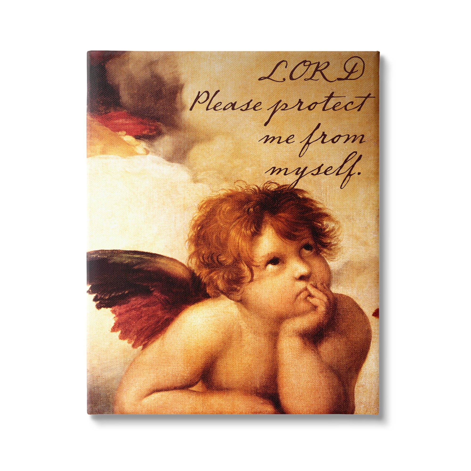 Stupell Industries Lord Protect Me Quote Traditional Angel Design Graphic Art Gallery-Wrapped Canvas Print Wall Art, 16x20, by Mindy Sommers