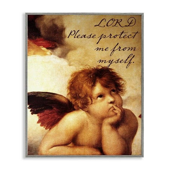 Stupell Industries Lord Protect Me with Cherub Gray Framed Giclee Art design by Sophie 6, 20 x 16