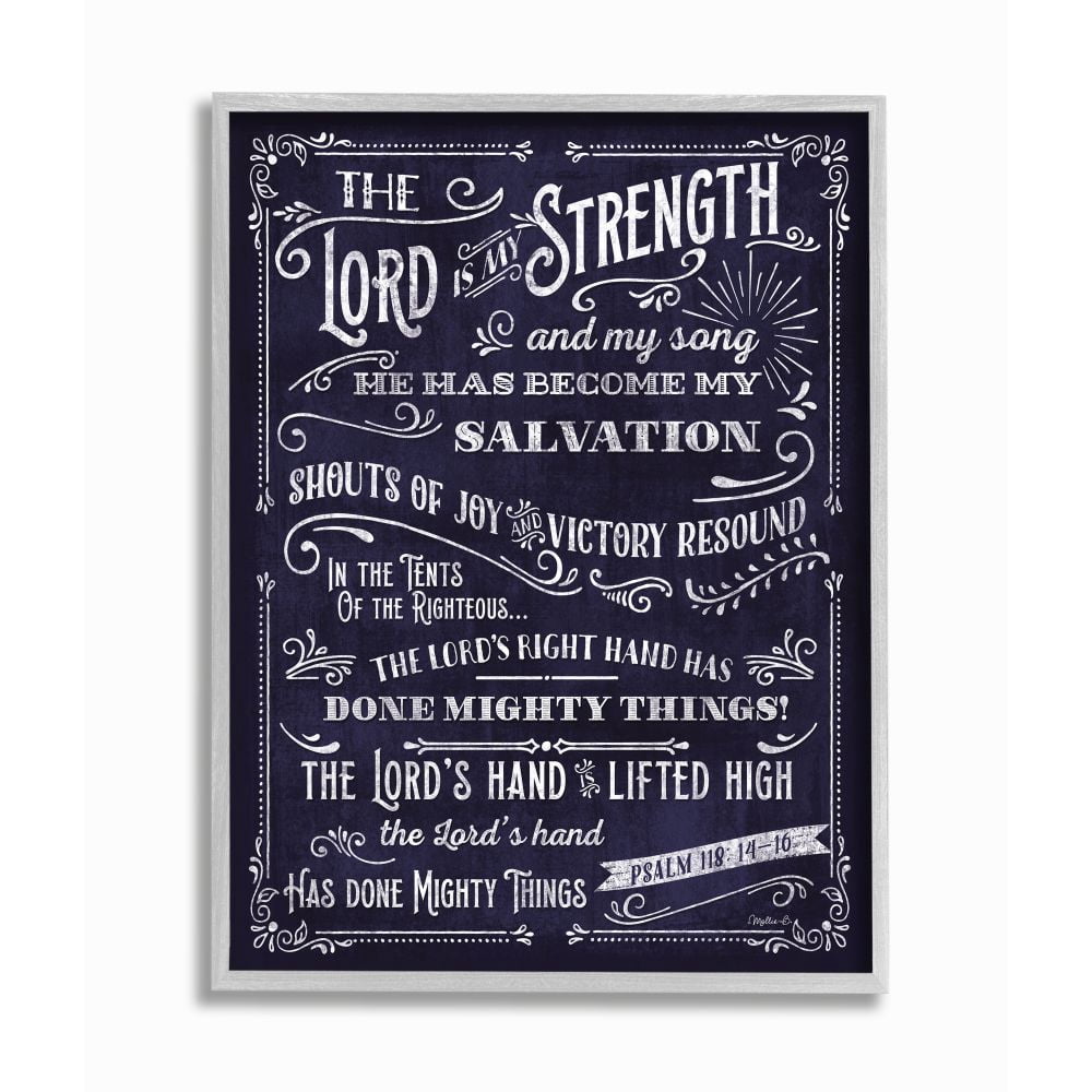 Stupell Industries Lord is My Strength Faith Based Psalm Text Blue White Designed by Mollie B.