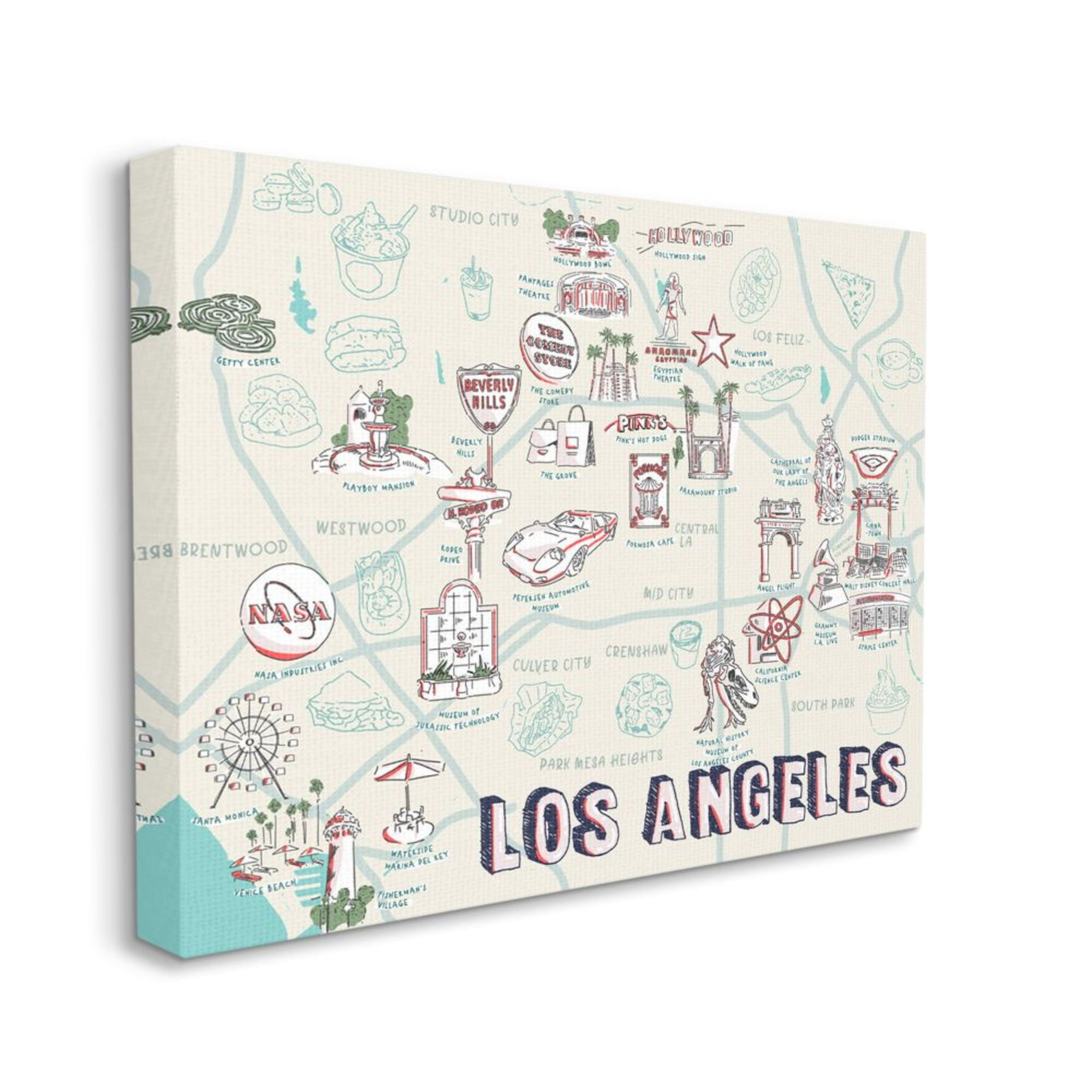 Stupell Industries Los Angeles California City Landmark Map Famous Destinations Design by Ziwei Li, 16" x 20"