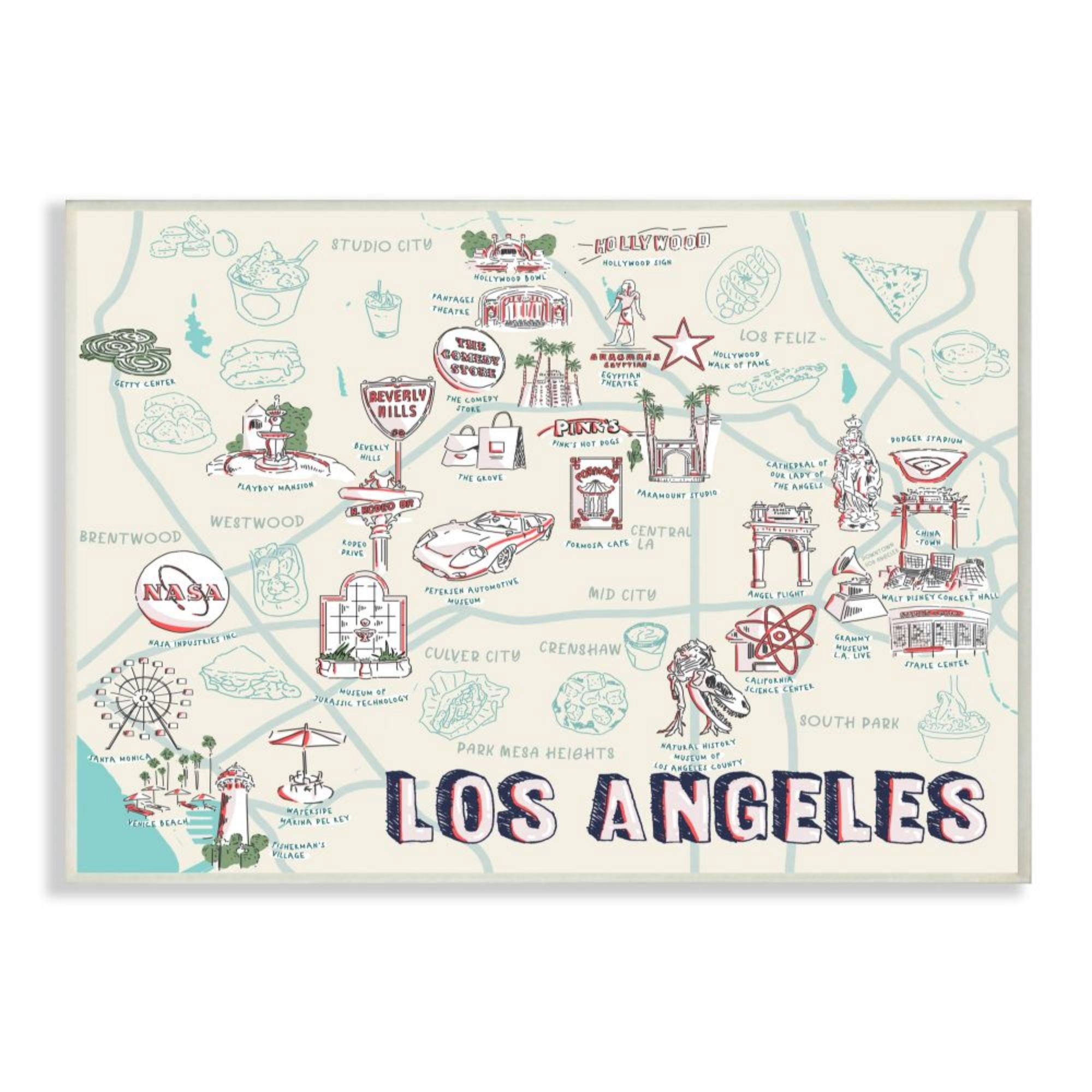 Stupell Industries Los Angeles California City Landmark Map Famous Destinations Design by Ziwei Li