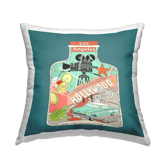 Stupell Industries Los Angeles Hollywood Landmarks Square Decorative Printed Throw Pillow, 18 x 18,