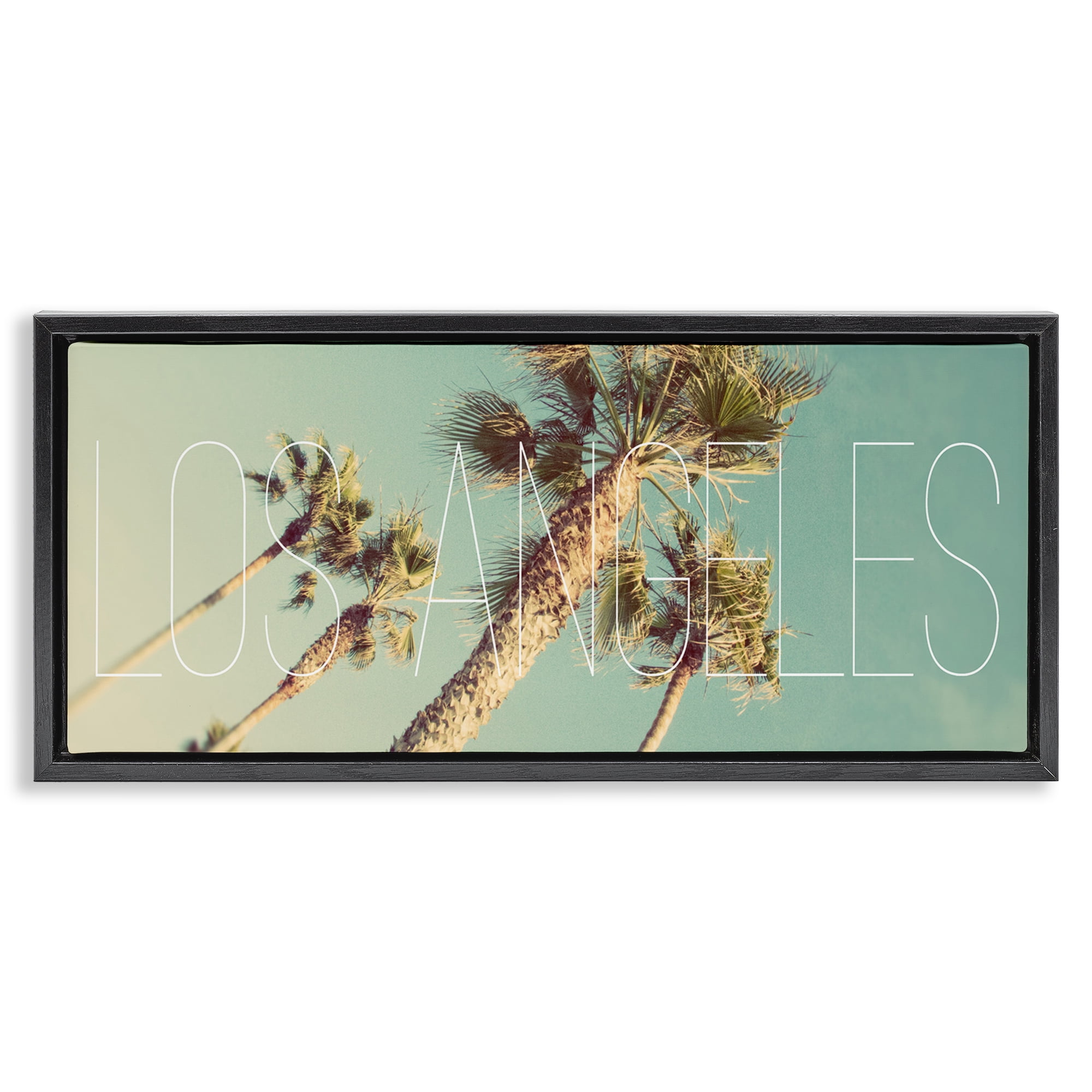 Stupell Industries Los Angeles Palms Town & City Painting Black Floater Framed Canvas Art Print Wall Art, 31 x 14