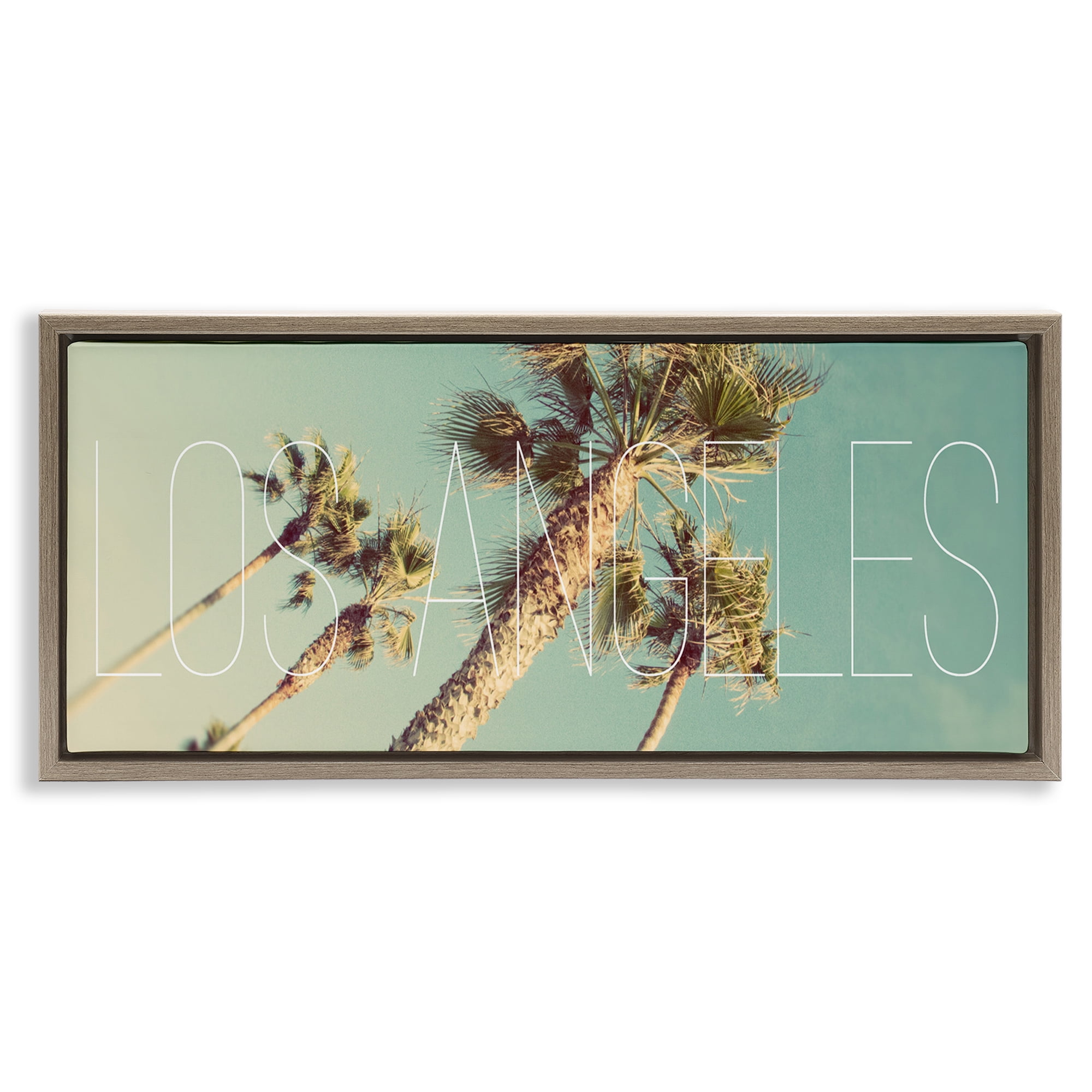 Stupell Industries Los Angeles Palms Town & City Painting Brown Floater Framed Canvas Art Print Wall Art, 31 x 14