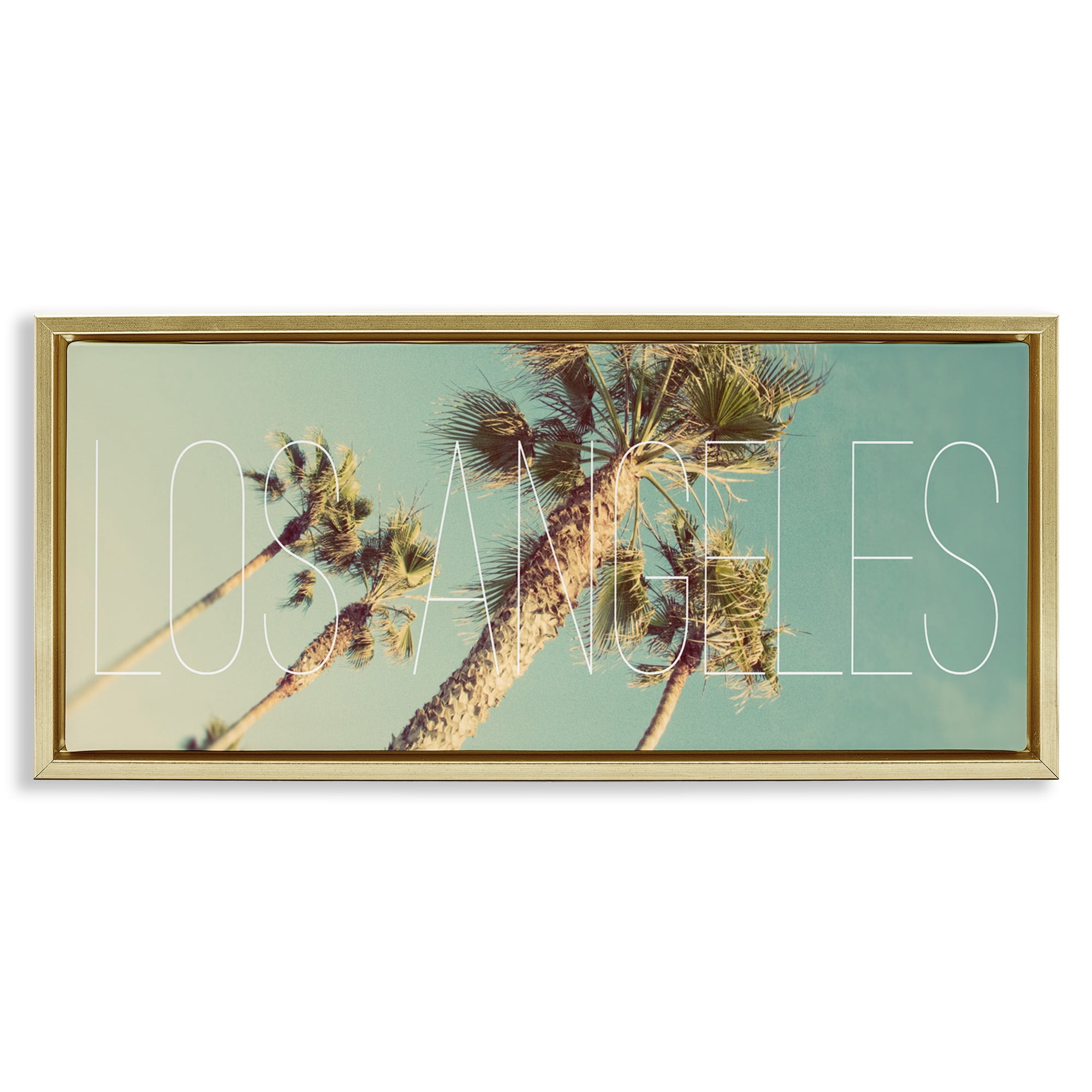 Stupell Industries Los Angeles Palms Town & City Painting Gold Floater Framed Canvas Art Print Wall Art, 25 x 11