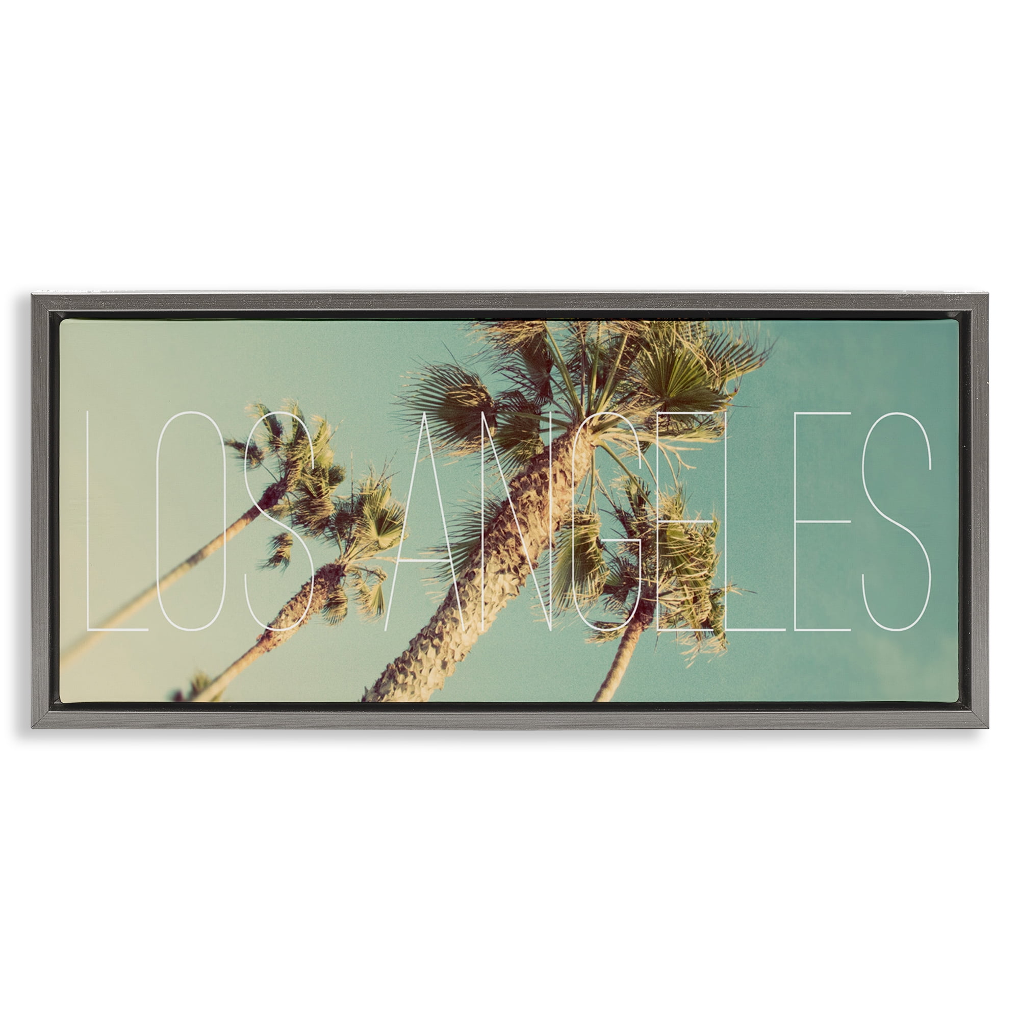 Stupell Industries Los Angeles Palms Town & City Painting Gray Floater Framed Canvas Art Print Wall Art, 25 x 11
