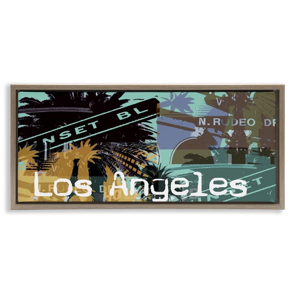 Stupell Industries Los Angeles Travel Collage Town & City Painting Brown Floater Framed Canvas Art Print Wall Art, 25 x 11