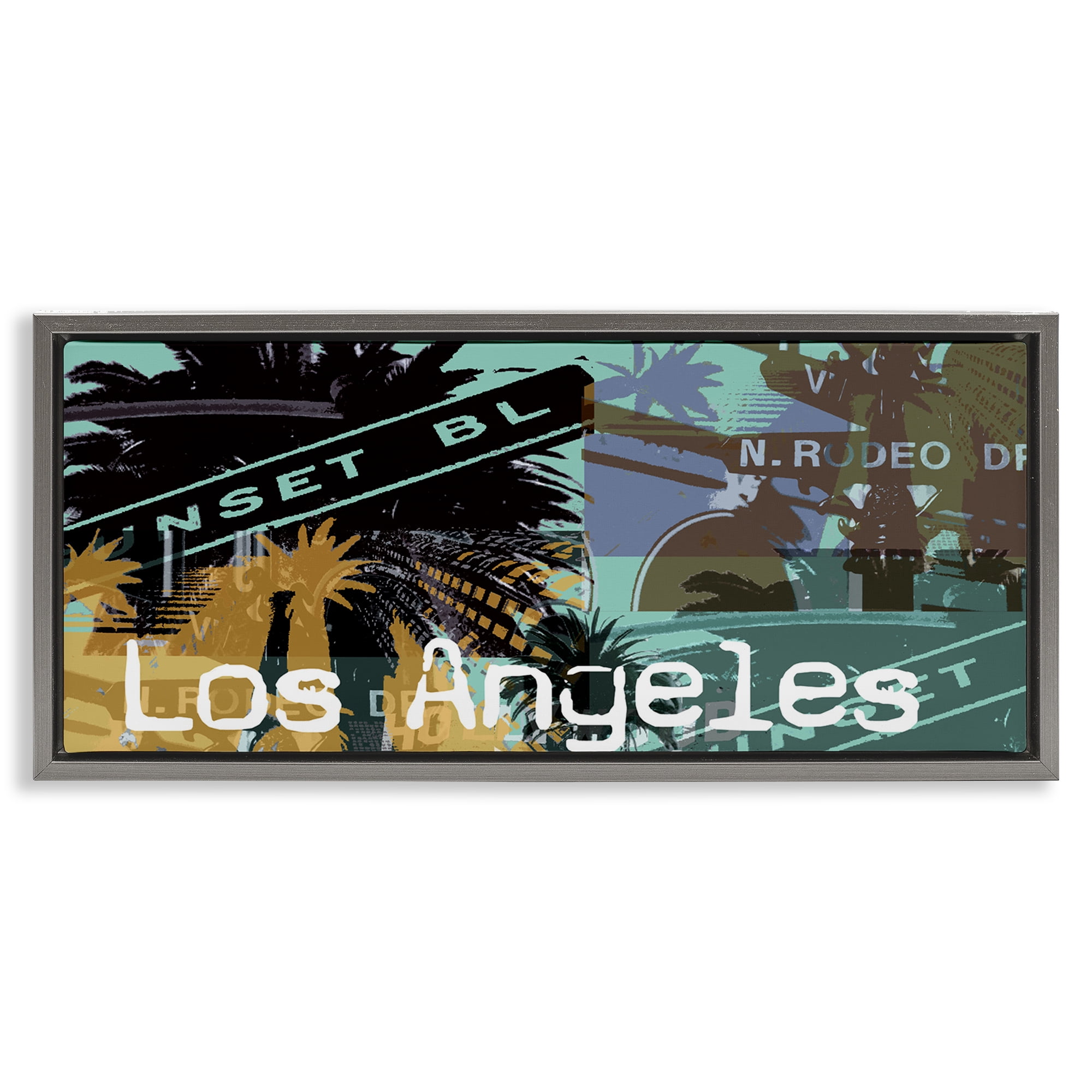 Stupell Industries Los Angeles Travel Collage Town & City Painting Gray Floater Framed Canvas Art Print Wall Art, 25 x 11
