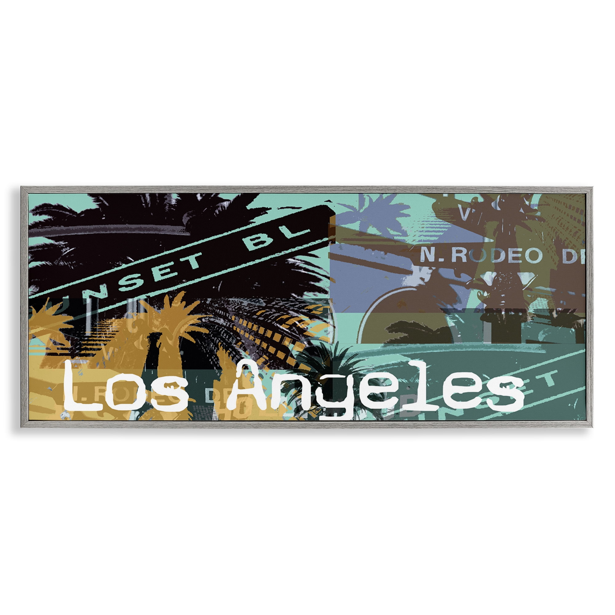 Stupell Industries Los Angeles Travel Collage Town & City Painting Gray Framed Art Print Wall Art, 30 x 13