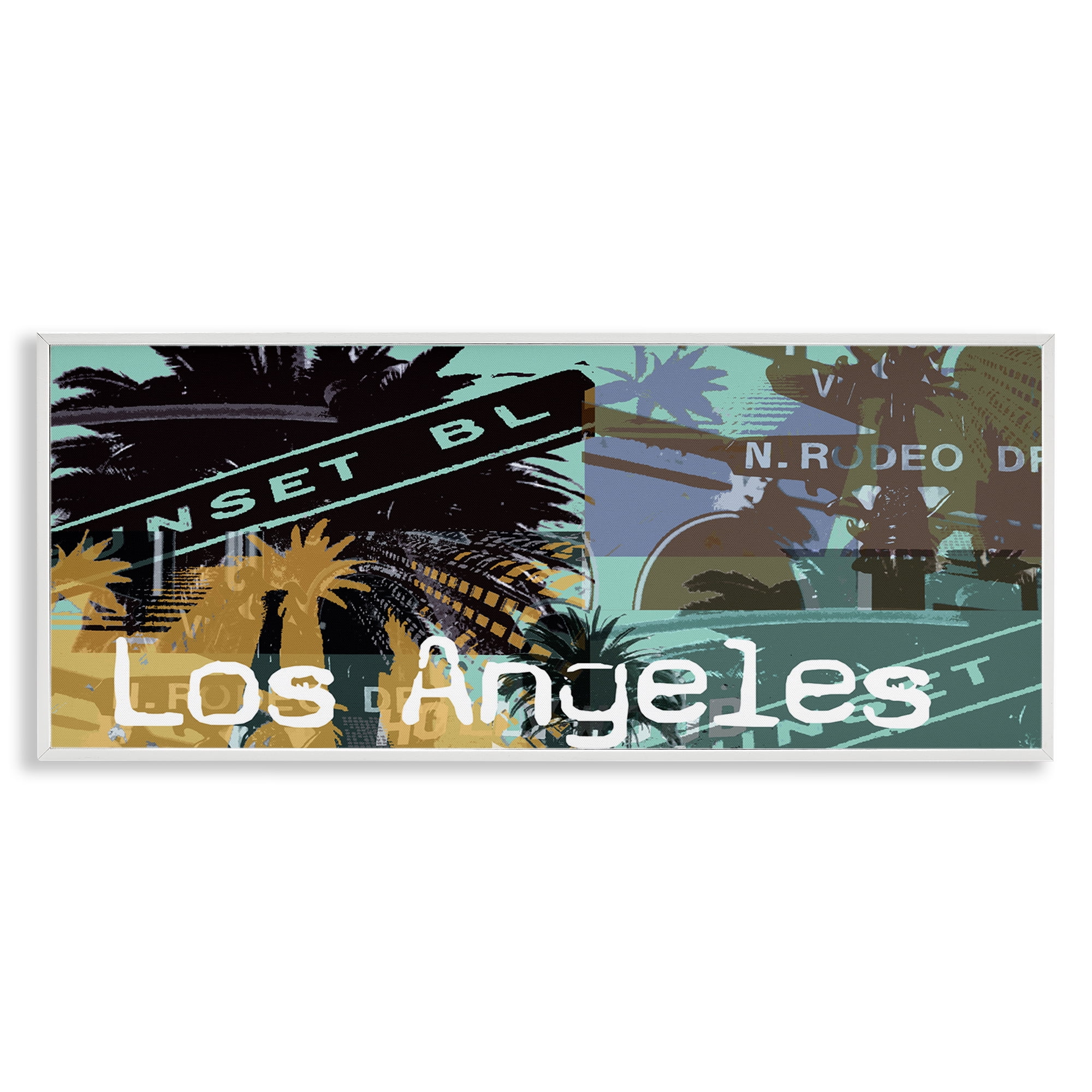 Stupell Industries Los Angeles Travel Collage Town & City Painting White Framed Art Print Wall Art, 30 x 13