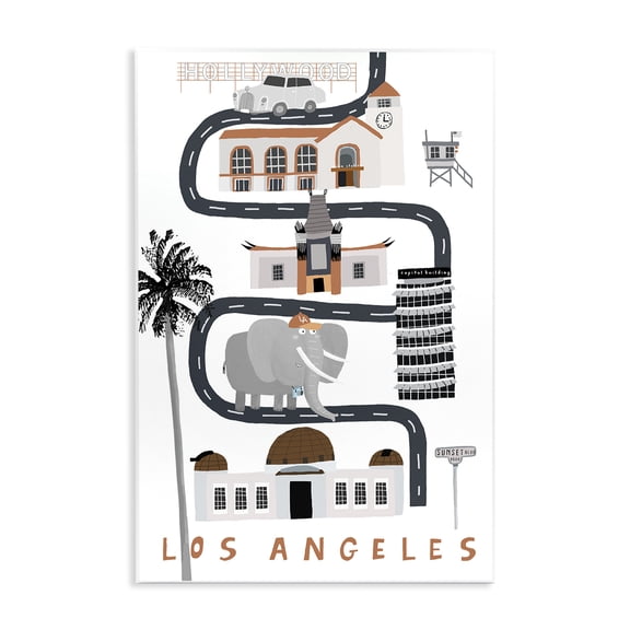 Stupell Industries Los Angeles Whimsical Travel City Cityscapes Painting Unframed Art Print Wall Art, 10 x 15